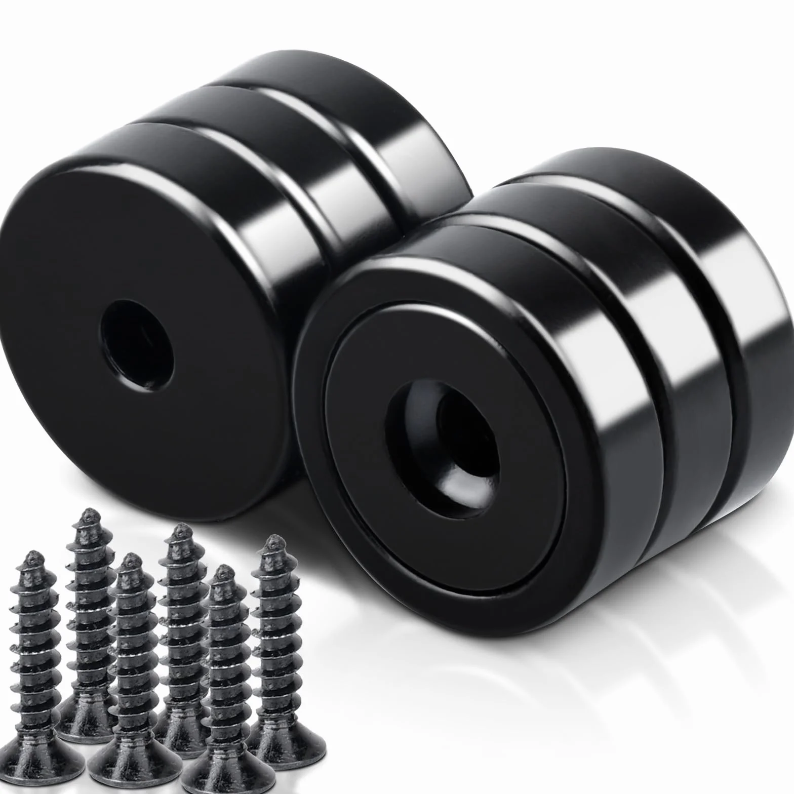 Magnesy neodymowe, mocne, 25 x 7 mm, czarne, bardzo mocne 30 kg, z otworem i kapsułką, do kuchni, łazienki, biura, magazynu, 6 sztuk