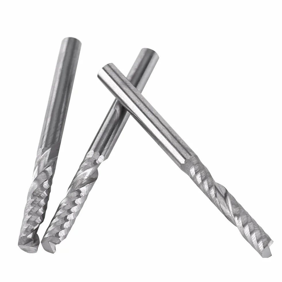 10 szt. frezy z wolframu z węglików spiekanych drobne frezy CNC obrotowe frezowanie zestaw bitów do cięcia drewna akrylowego 3,175 x 15 mm