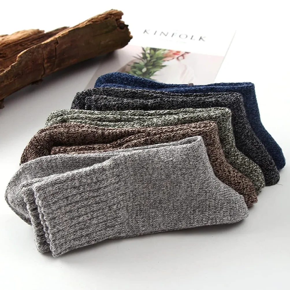 5 Pair/Set Męskie Skarpety Wełniane Stripe Casual Gruby Zimowe Ciepłe Skarpety Mężczyzna (Kolor: 5 par Rozmiar: Jeden rozmiar) (Color : 5 Pairs, Size : One Size)