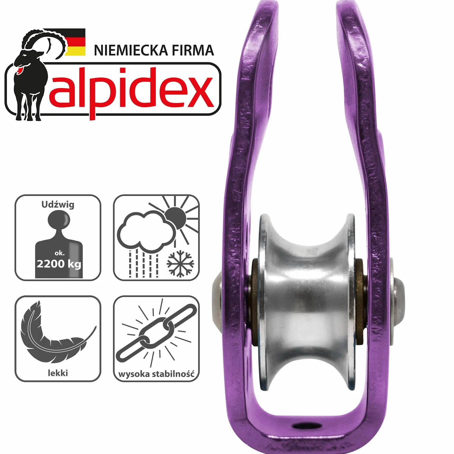 ALPIDEX Rolka Do Wspinaczki - 22 kN - Fix Pulley Blok Koła Pasowego - Odpowiedni Do Lin O Średnicy Do 13 mm - EN12278