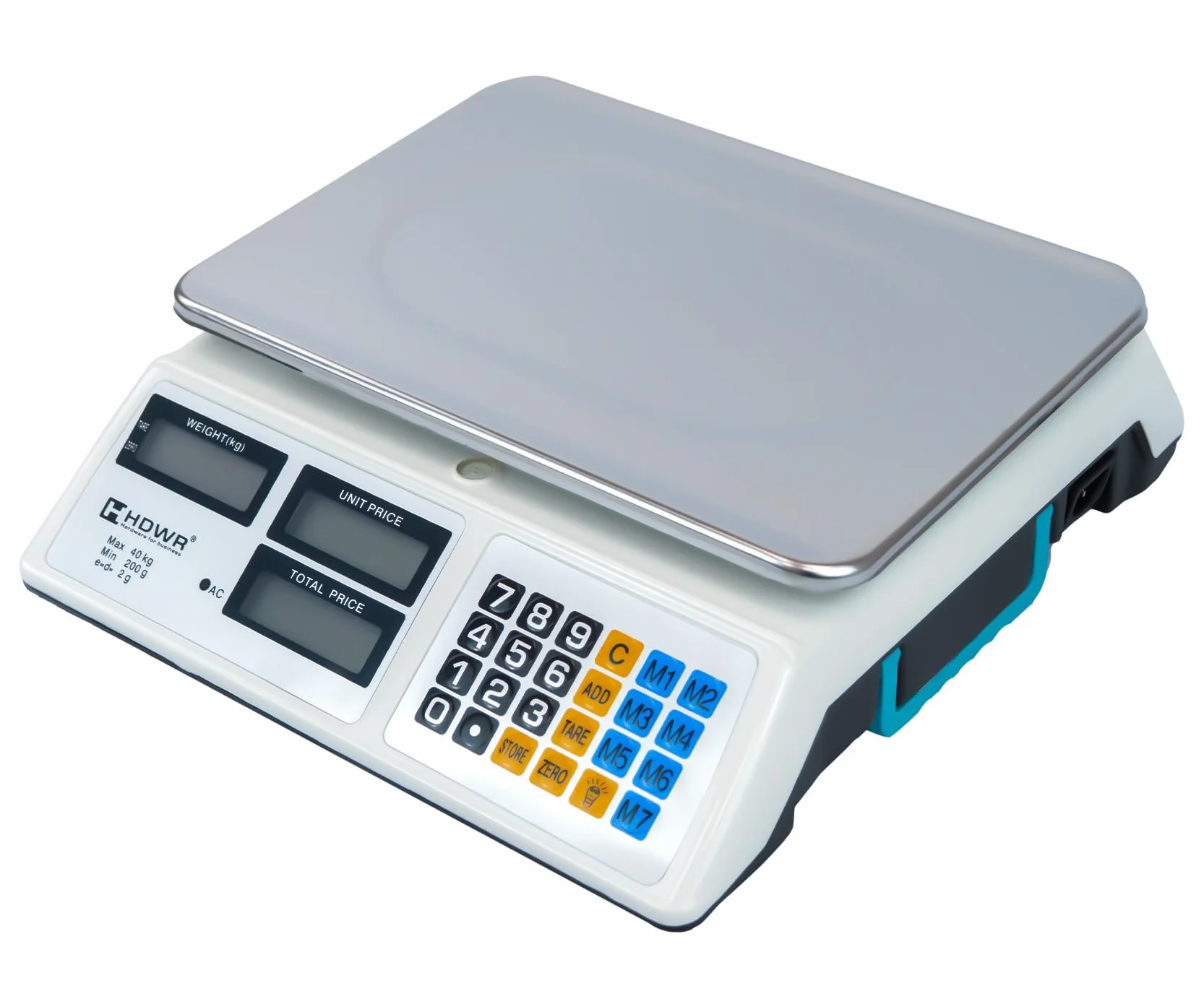 Waga sklepowa, Elektronika, Wyświetlacz cyfrowy, Pojemność ładowania do 40 kg, 3 wyświetlacze, Wymiary platformy 32 x 23 cm, Waga tara, Dokładność 2 gramów, HDWR wagPRO-S40