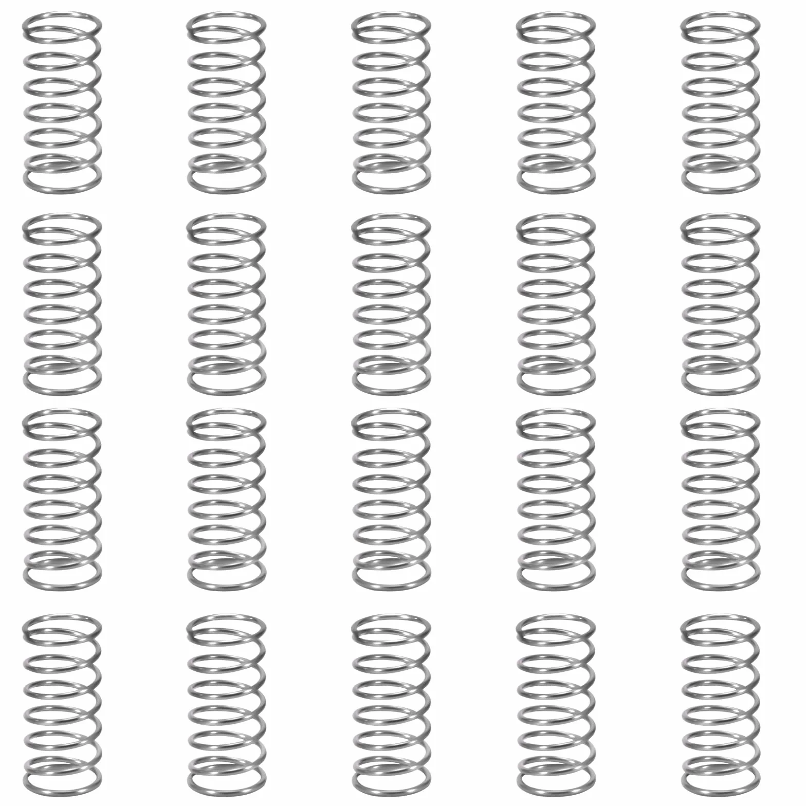 Sprężyna dociskowa ze stali nierdzewnej Sprężyna dociskowa 10mm Średnica drutu 0,4mm Średnica zewnętrzna 5mm Długość 10mm Maksymalna siła sprężyny 0,2kg 20 sztuk