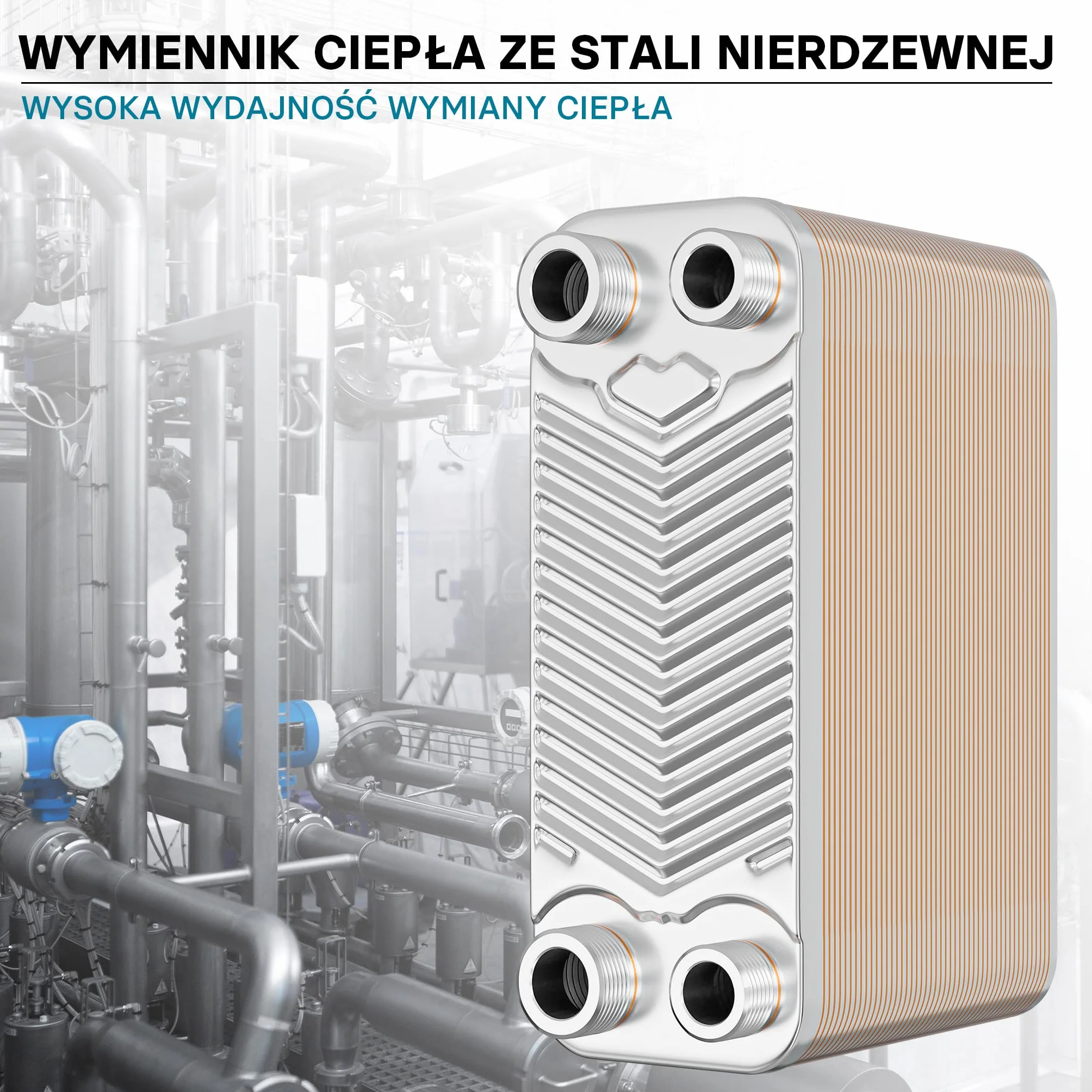 Wiltec Wymiennik płytowy 50 płyt, maks. 90 kW, maks. przepływ 4 m³/h, objętość 0,99 l, ze stali nierdzewnej do przekazywanie ciepła
