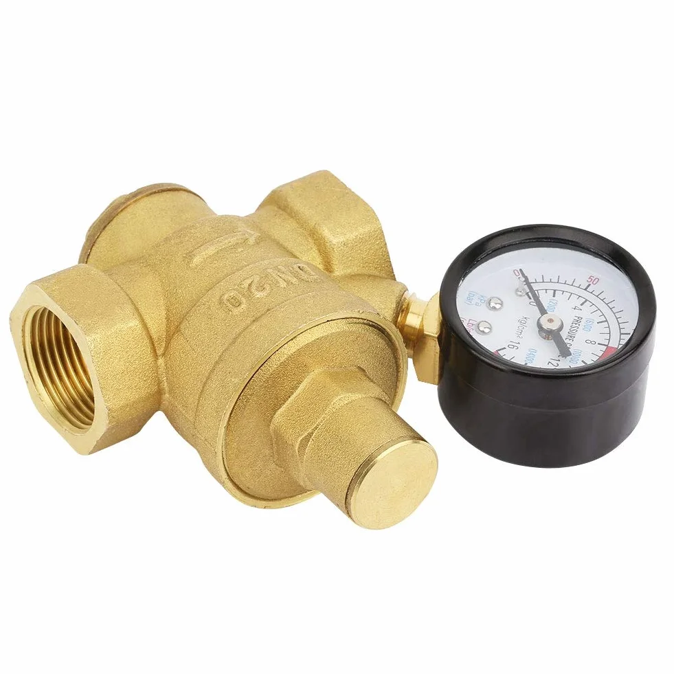 Regulator Ciśnienia Wody, Typ Tłokowy DN20 Regulowany Mosiężny Regulator Ciśnienia Wody z Miernikiem Manometrycznym do Domu Zawór Redukcyjny Ciśnienia Wody w Budynkach Mieszkalnych