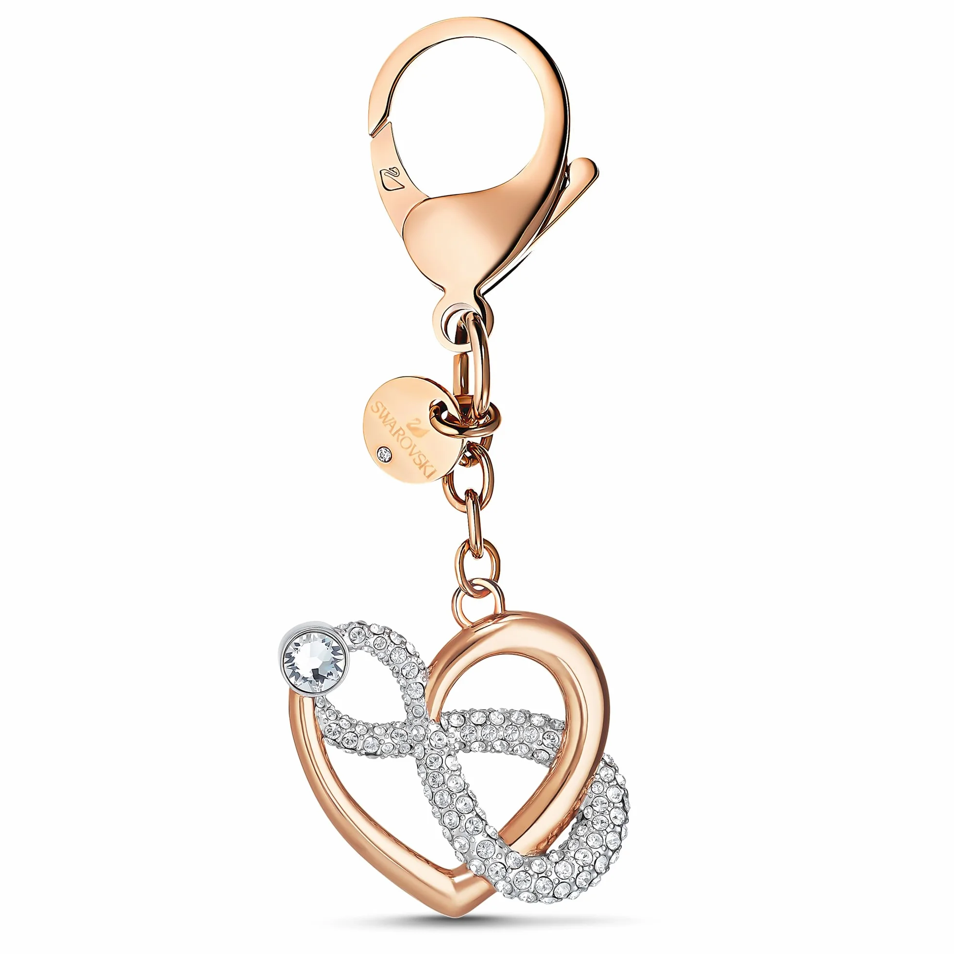 Swarovski Infinite Handtaschen-Charm Unendlichzeichen und Herz aus Kristalle, Metallmix, Farbe: Weiß, Größe: 10 x 3.5 x 1 cm, 5530885