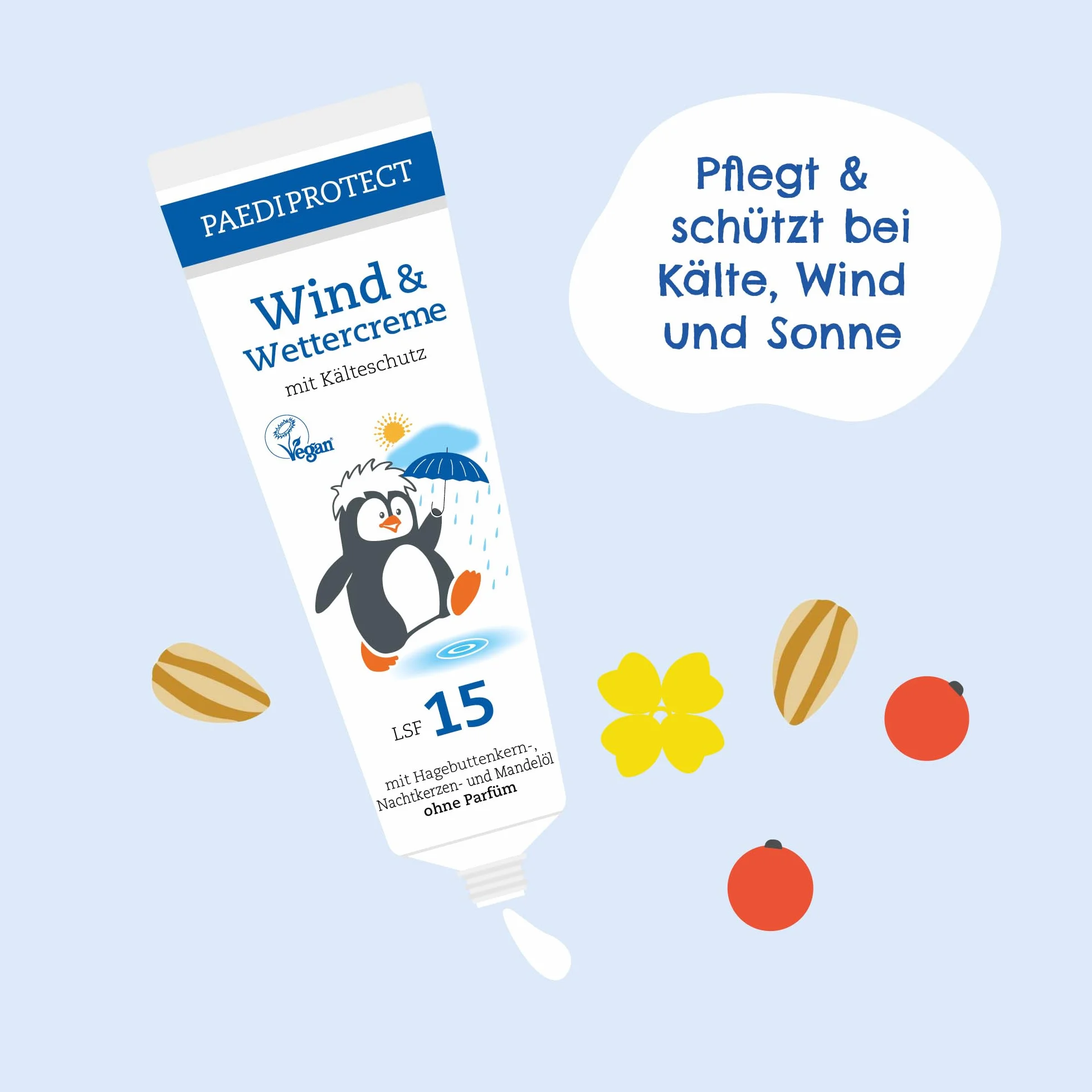 PAEDIPROTECT Krem przeciwwiatrowy i zimowy dla niemowląt 30 ml, balsam pielęgnacyjny dla dzieci i dorosłych z LSF 15, z dzióbkiem włosów do ochrony przed zimnem, wiatrem, wilgocią, krem ochronny na ranę do uspokojenia podrażnionych miejsc skóry