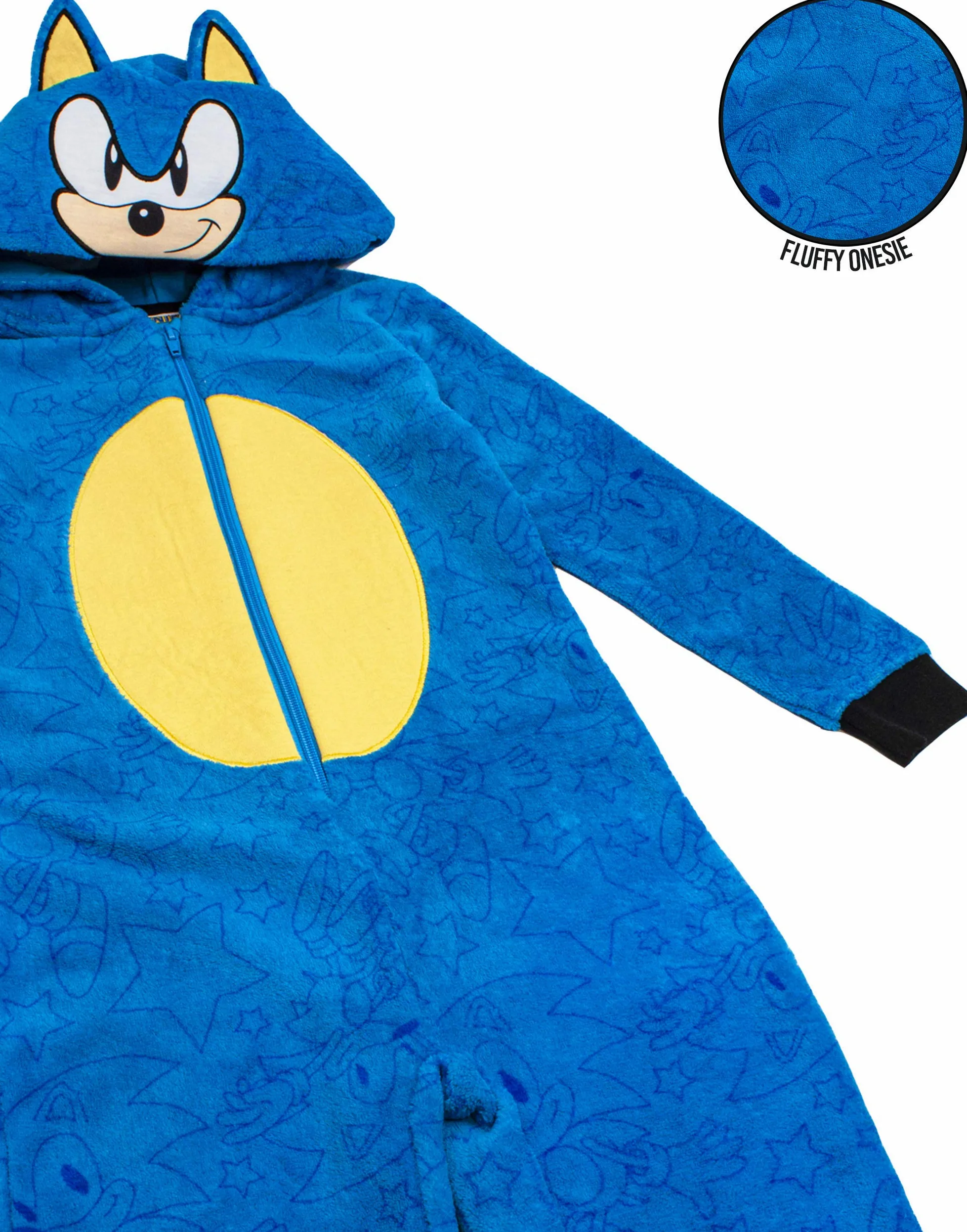 Sonic The Hedgehog Onesie dla chłopców i dziewcząt | dziecięcy niebieski miękki kombinezon do spania z kapturem na twarz Sonic i uszami 3D | Piżama dla dzieci w jednym | Prezent dla gracza