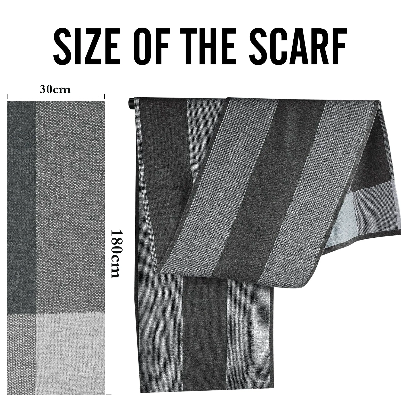 Szal Męski, Zimowy Szal z Wełny Merino dla Mężczyzn, 30% Wełny Merino, Miękki Ciepły Szal, 180x30cm