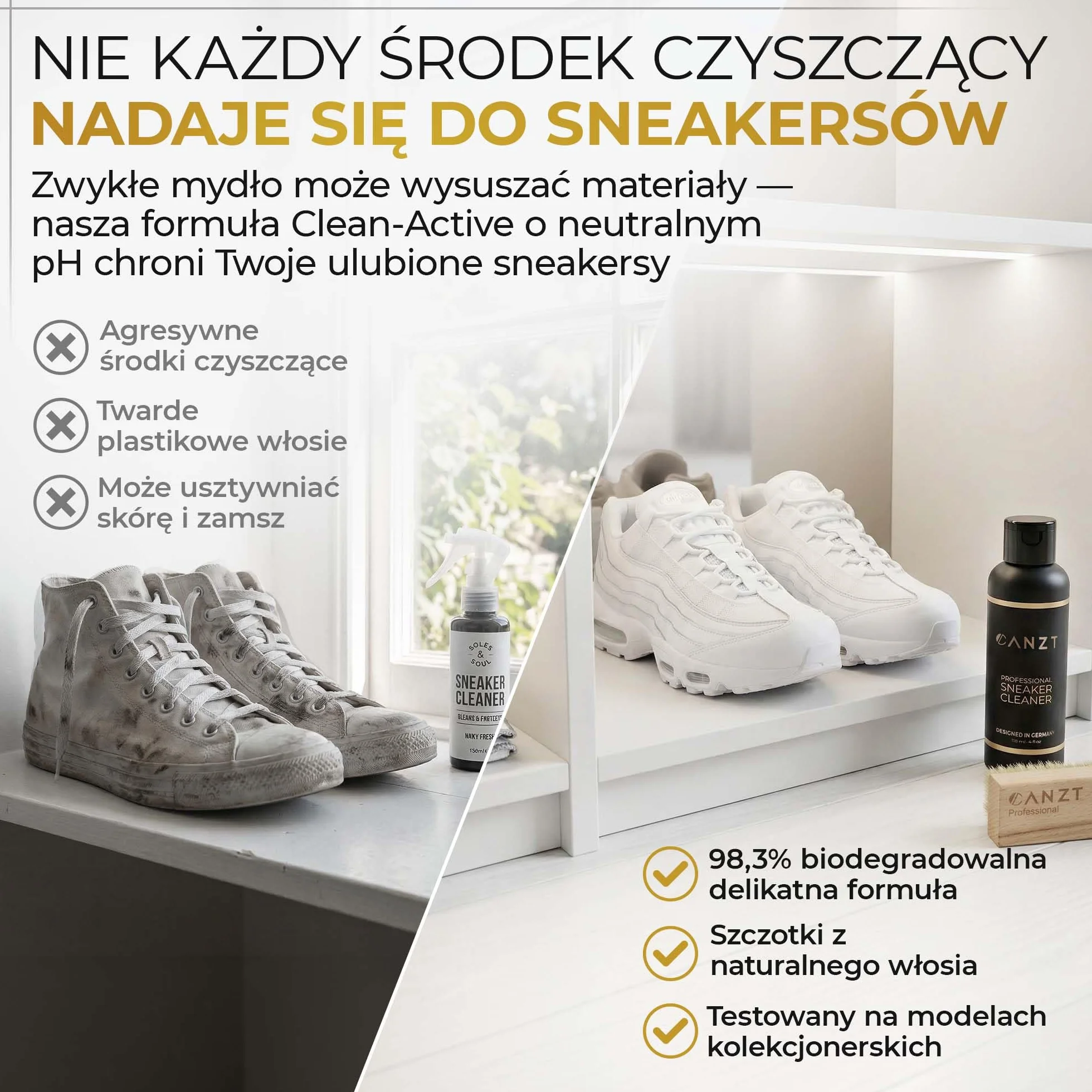 Canzt Zestaw do czyszczenia butów – Profesjonalny sneaker cleaner z miękką szczotką i ściereczką z mikrofibry – Do skóry, zamszu, nubuku i tekstyliów