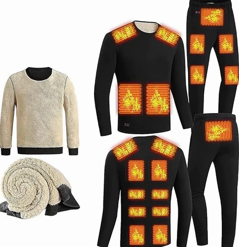 Zestaw Bielizny Podgrzewanej Elektrycznie Odzież Motocyklowa Męska Polarowa Koszulka Termoaktywna 18-strefowa Podgrzewana Bielizna Zewnętrzna USB (Color : Black, Size : XXL)