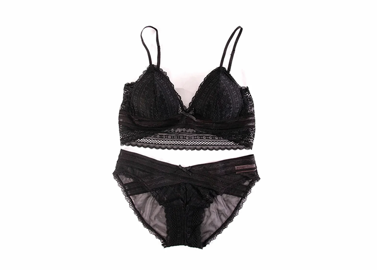 Bielizna Koronkowy biustonosz typu bralette z niskim tyłem + stringi Bielizna nocna Dwuczęściowy komplet bielizny bandażowej (kolor: zielony, rozmiar: Xl) (Zwart L)