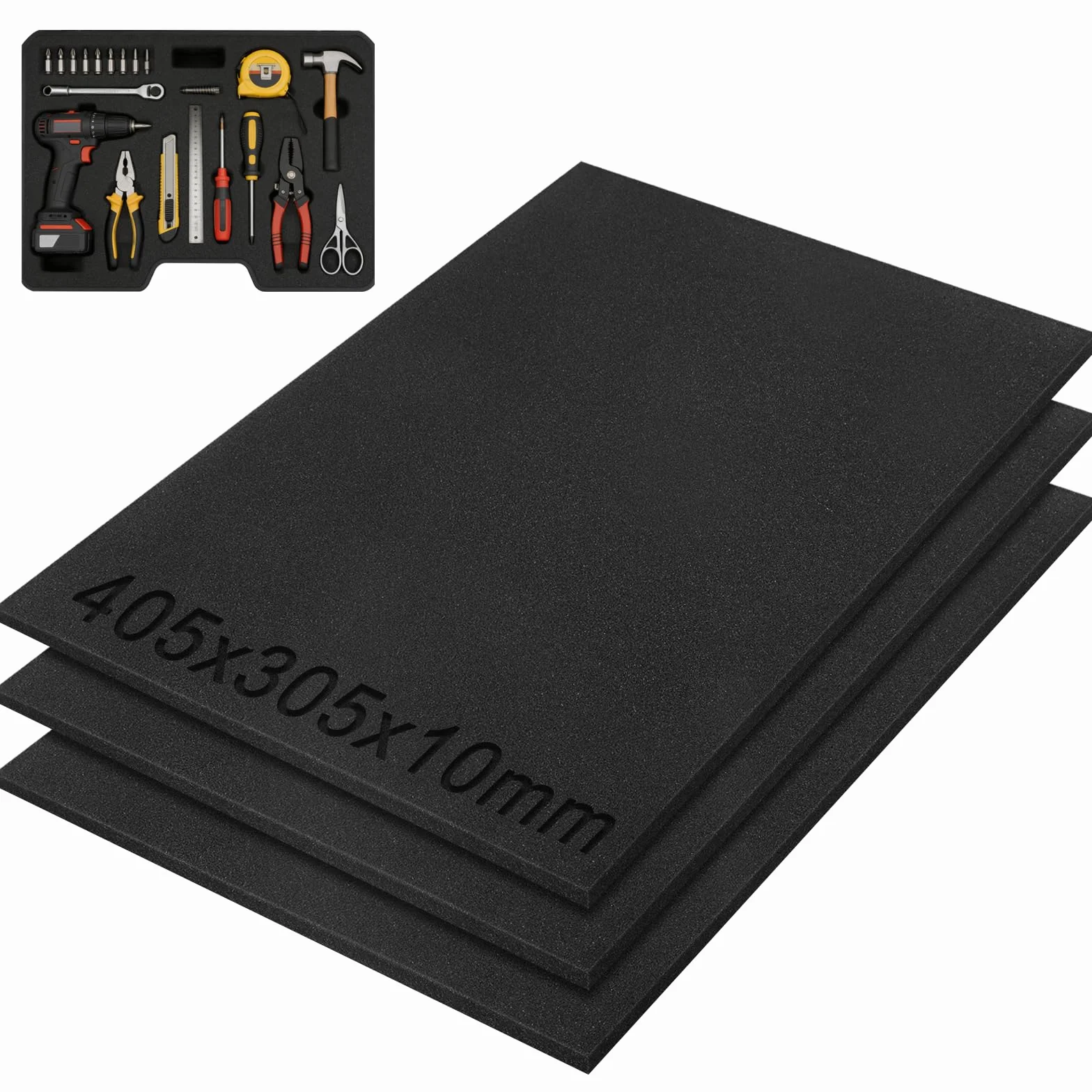 3 sztuki pianki rastrowej w kostce 405 x 305 x 10 mm pianka rastrowa pianka kostkowa czarna do narzędzi, aparatów, kosmetyków, rzemiosła artystycznego