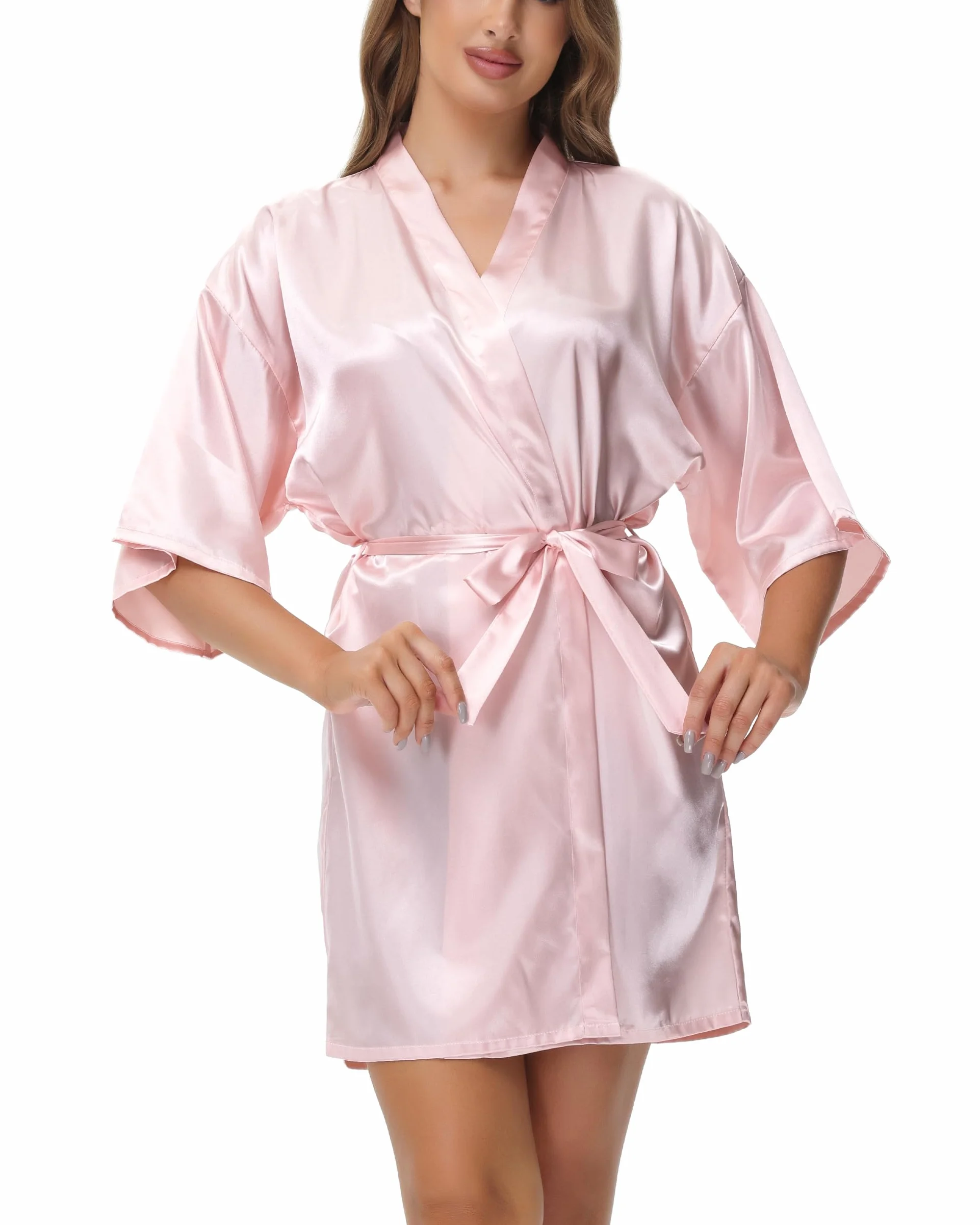 Damski Szlafroki Satynowy Letni Damski Zlafrok Kimono Damski Krótki z Rękawami 3/4 Jedwabny Szlafroczek Kobiety