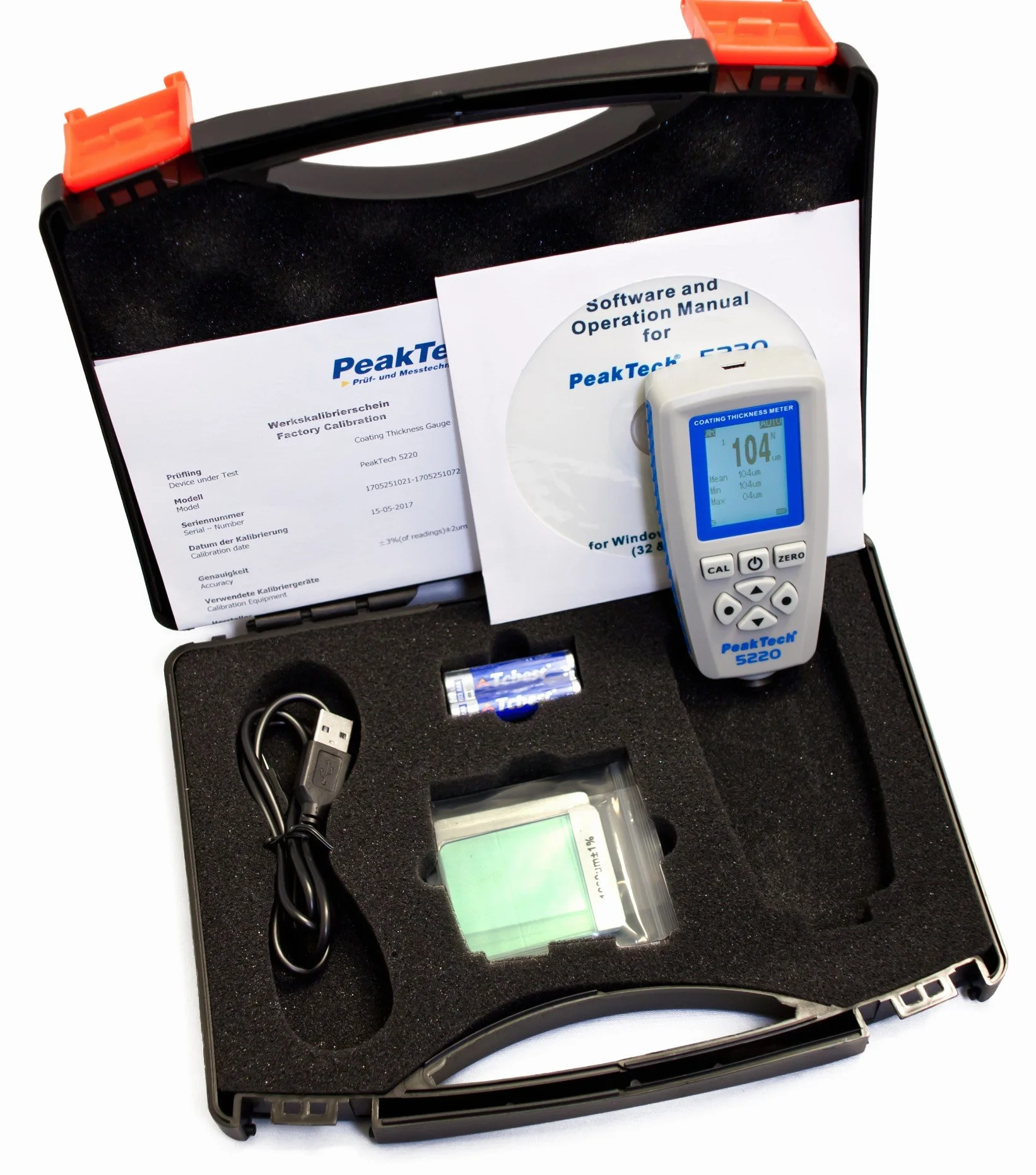PeakTech P 5220 - Miernik grubości powłok ~ 0 ... 1300 µm ~ materiały FE i Non-FE ~ z USB