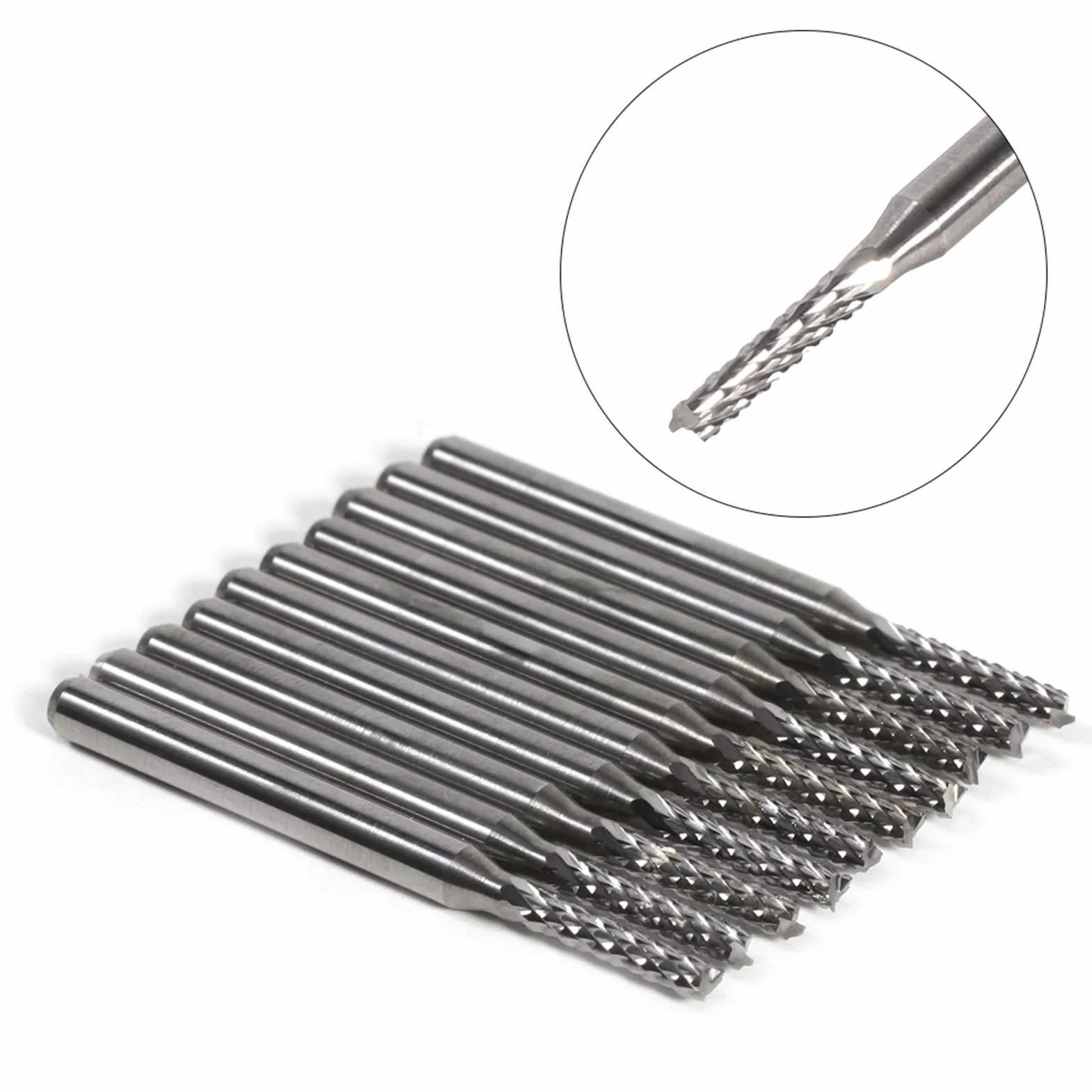 Zestaw Frezów Palcowych, 10 Szt. 2 Mm Frezów Palcowych Z Węglika Spiekanego, Frezów CNC Z Chwytem 1/8 Cala, Bitów Do Grawerowania 3,175 Mm Frez SMT/CNC/PCB Do Grawerowania PCB