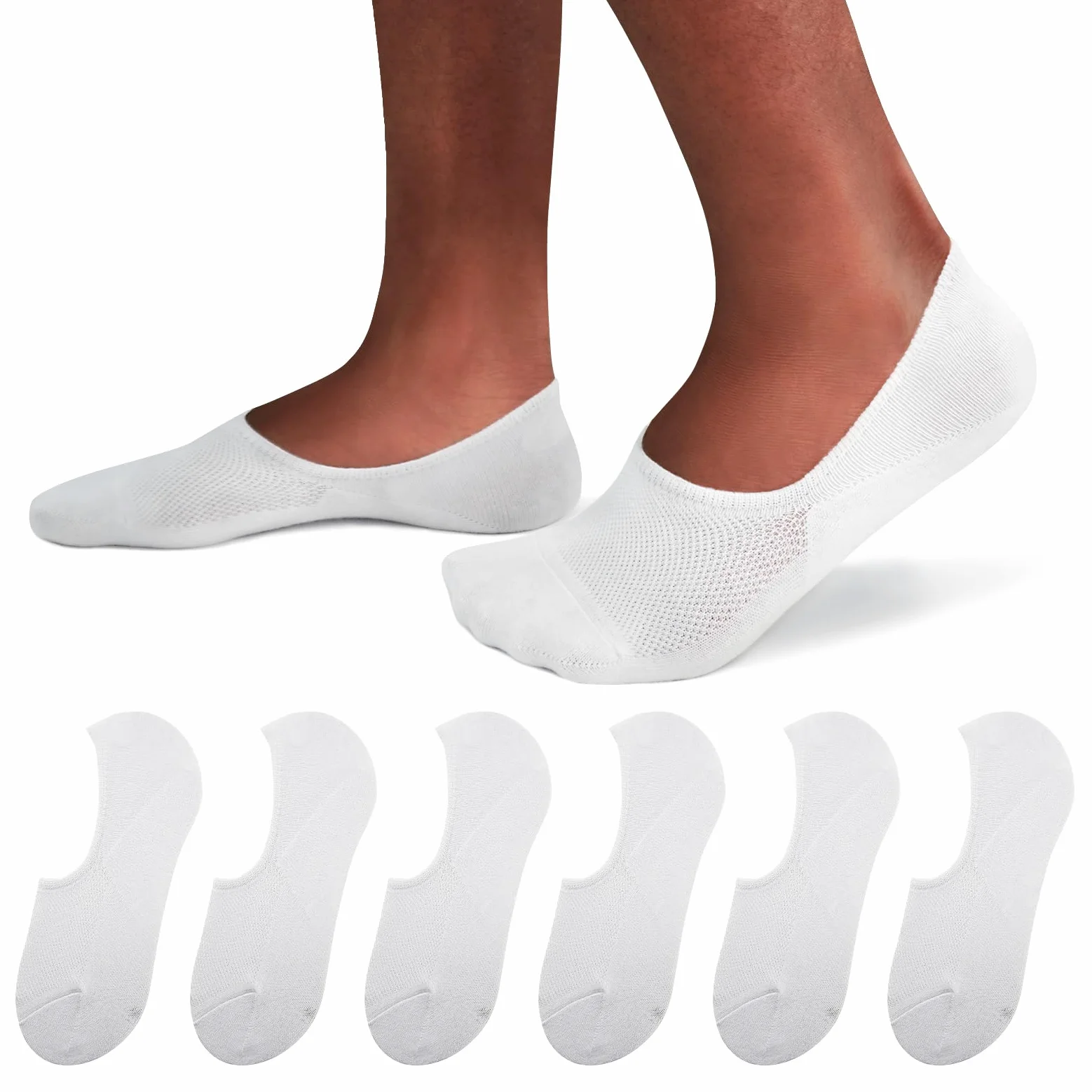 SIXDAYSOX Skarpety No Show Men 6/8 Pack Invisible Low Cut Skarpety Antypoślizgowe Krótkie Skarpety Rozmiar 5-11/10-13, 6 Pure White, 4-10.5 UK, 6 Czysta biel, 4-10.5 UK