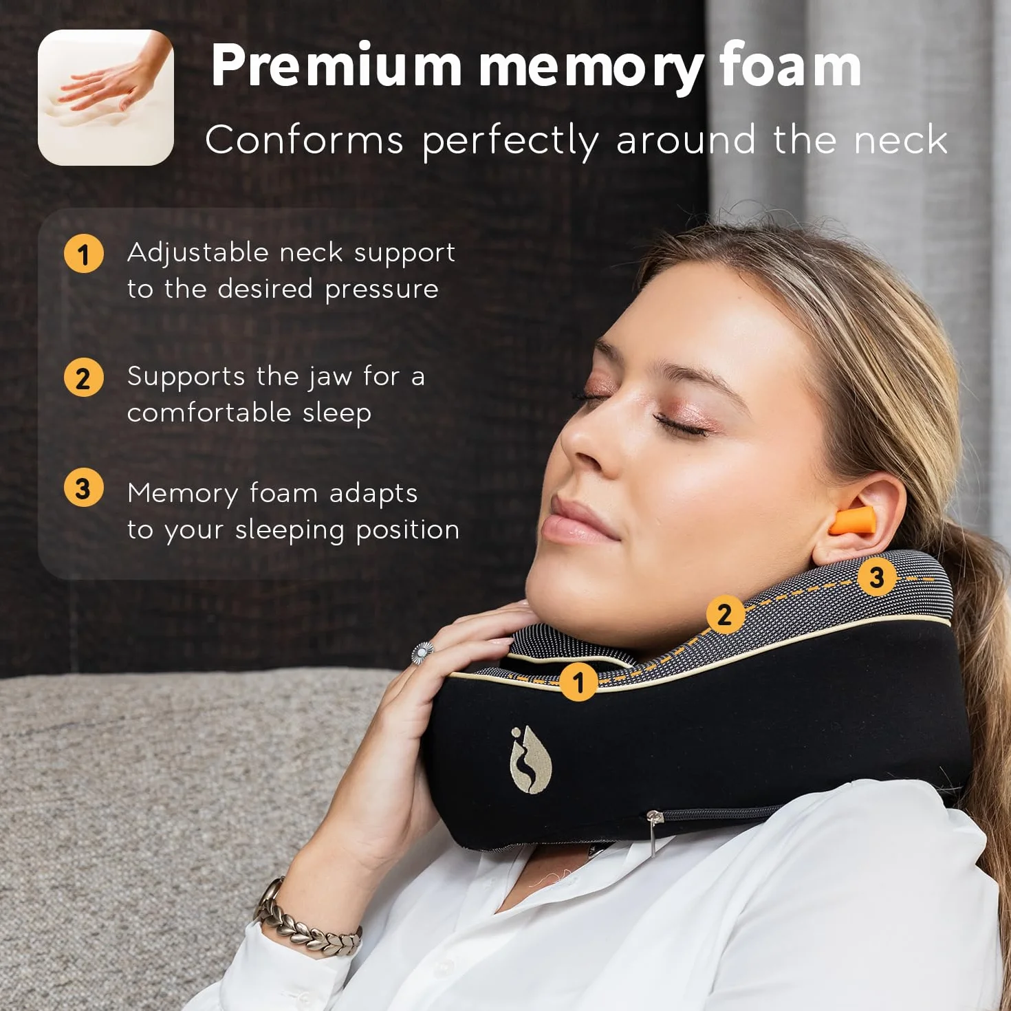 Poduszka na szyję - Poduszka podróżna - Poduszka lotnicza z pianki memory - Idealna do podróży lotniczych - Wygodna i ergonomiczna poduszka podróżna.