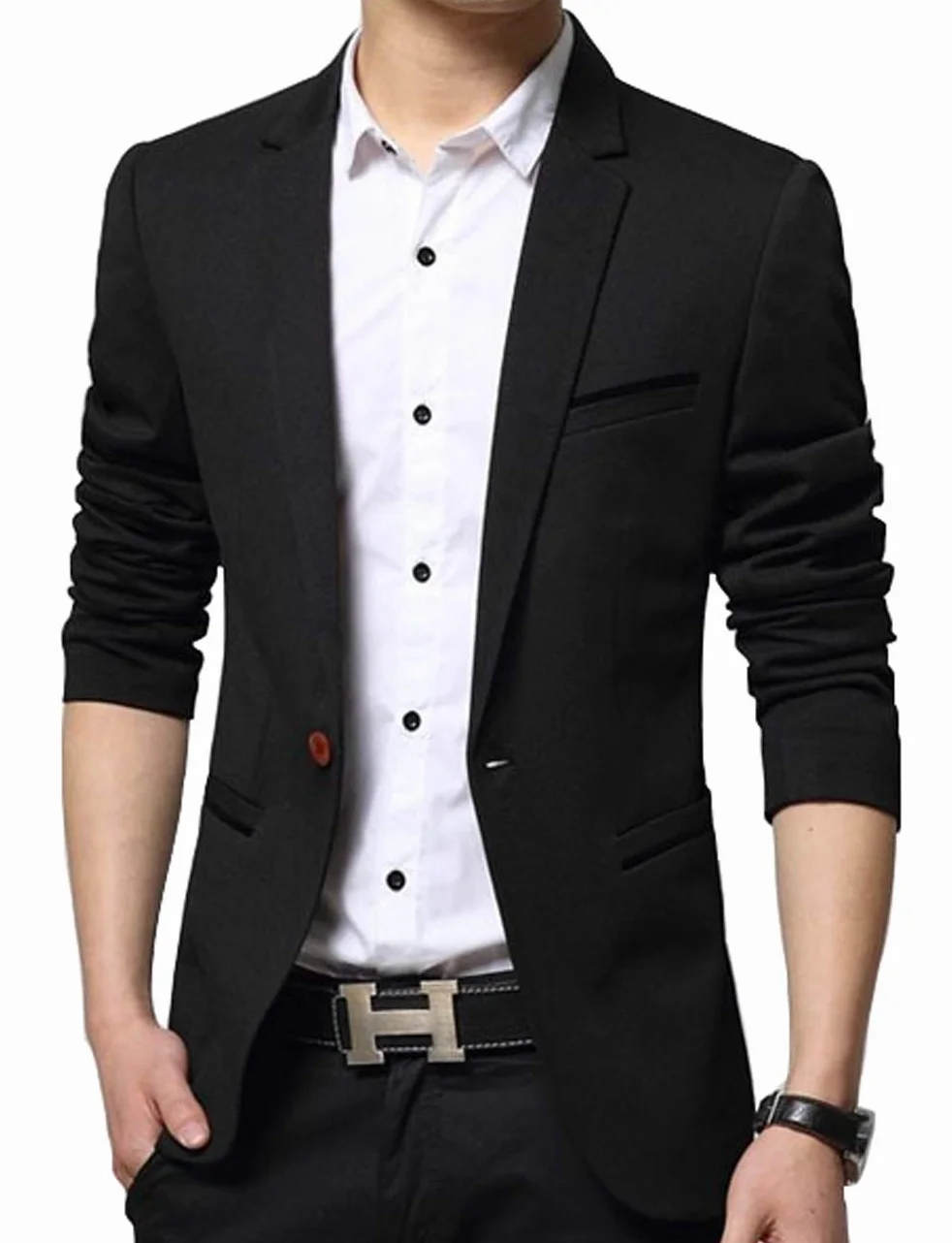 Męska Marynarka Casual Elegancka Slim Fit Zapinana Jeden Guzik