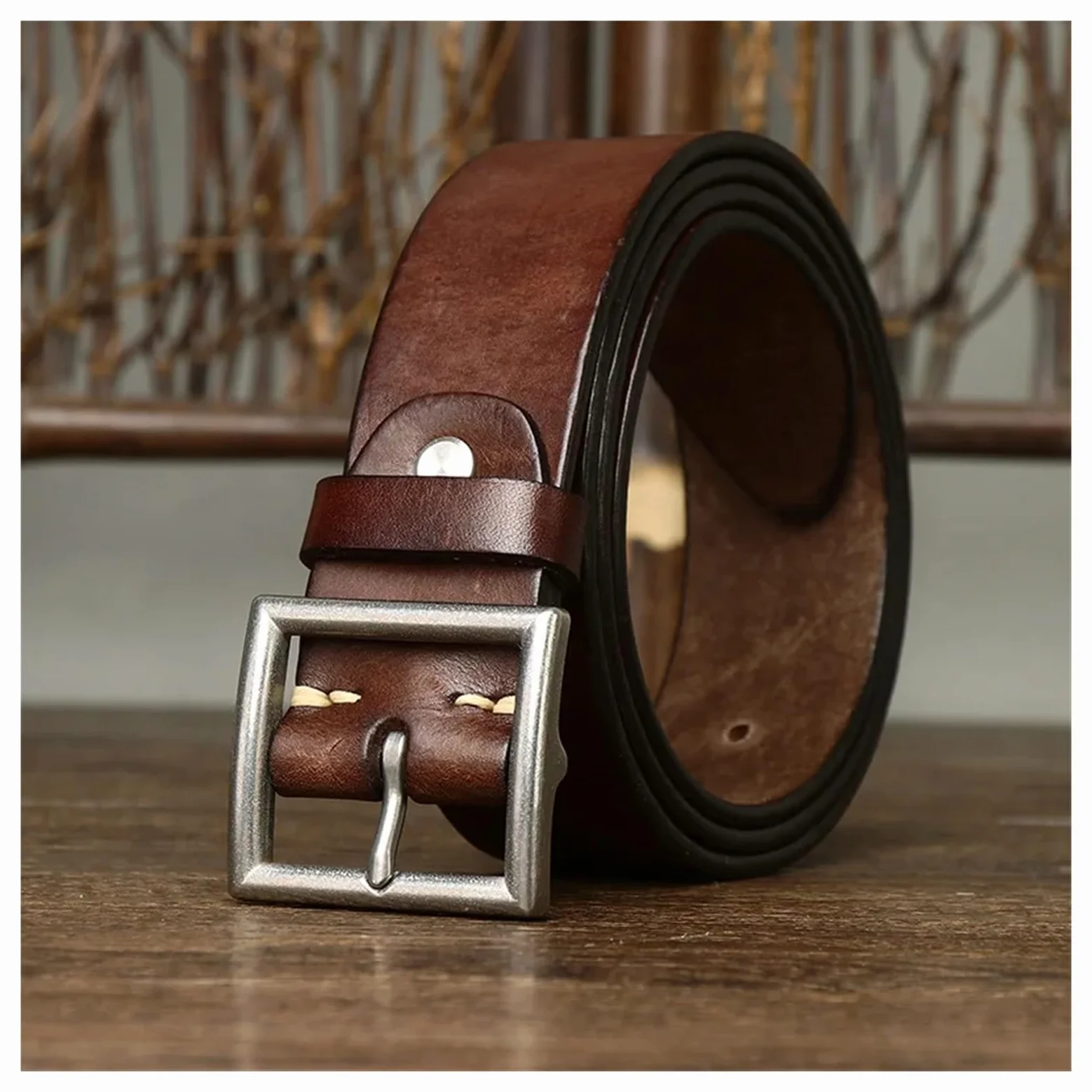 3.8CM prawdziwa skóra bydlęca luksusowy pasek męskie paski Cowskin Retro Vintage klamra ze stali nierdzewnej pasek męski