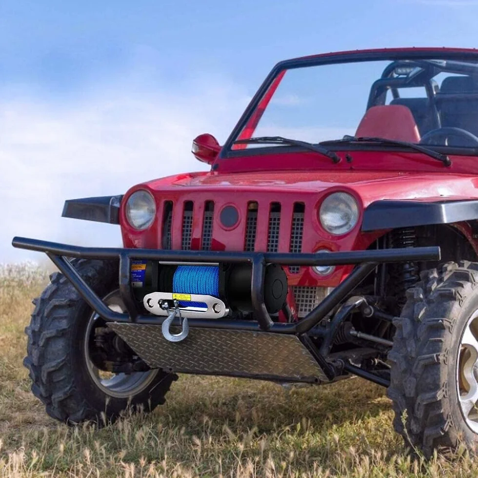 Anbull Wciągarka elektryczna 12 V, 4500 lbs/2045 kg, linka syntetyczna, wodoszczelna zgodnie z IP67, linka nylonowa, z uchwytem montażowym i pilotem zdalnego sterowania, kompatybilna z ATV UTV