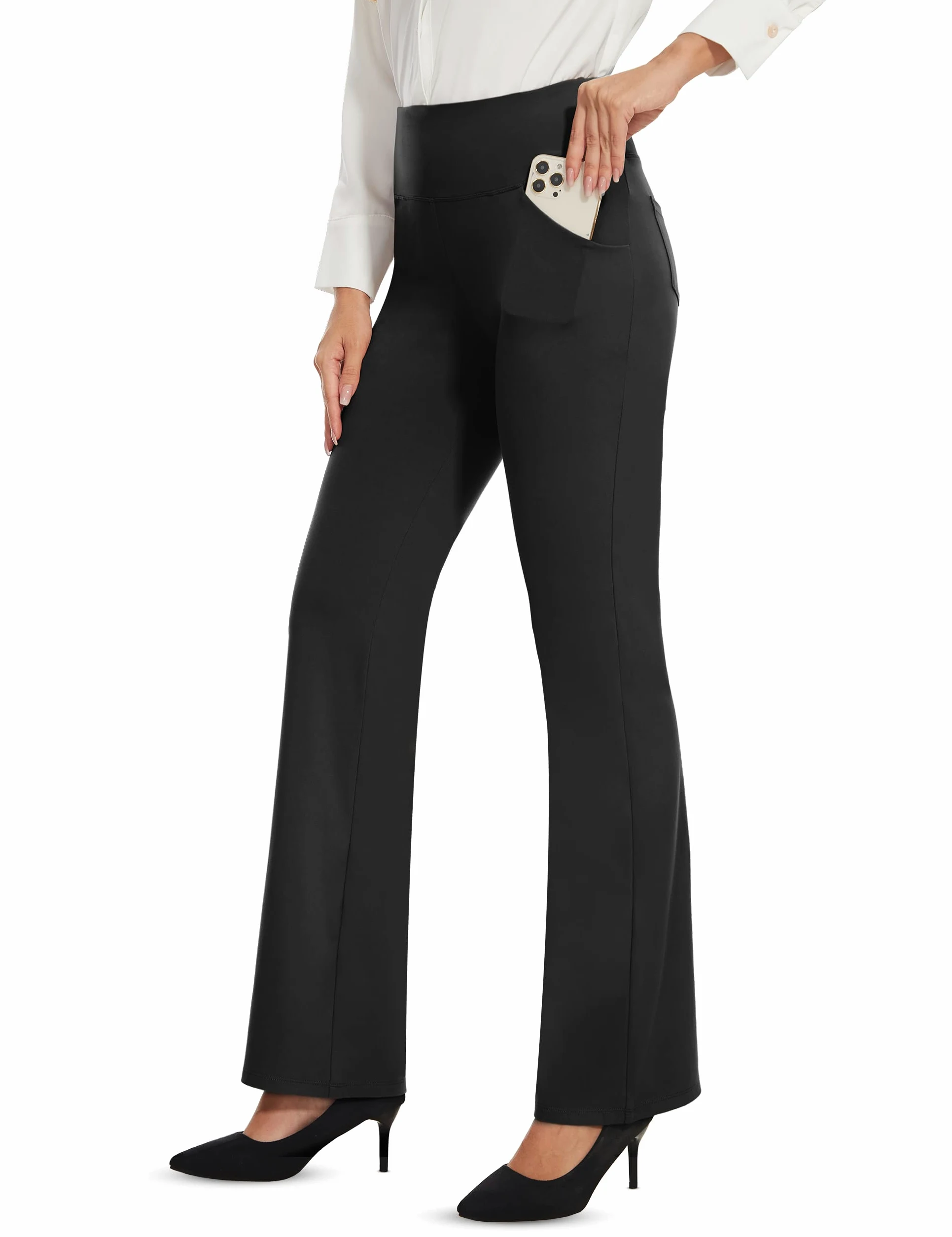 Desol Damskie spodnie Bootcut Flare do jogi, długie spodnie z 4 kieszeniami, spodnie sportowe, wysoka talia, rozciągliwe spodnie do biegania, spodnie robocze, rozkloszowane