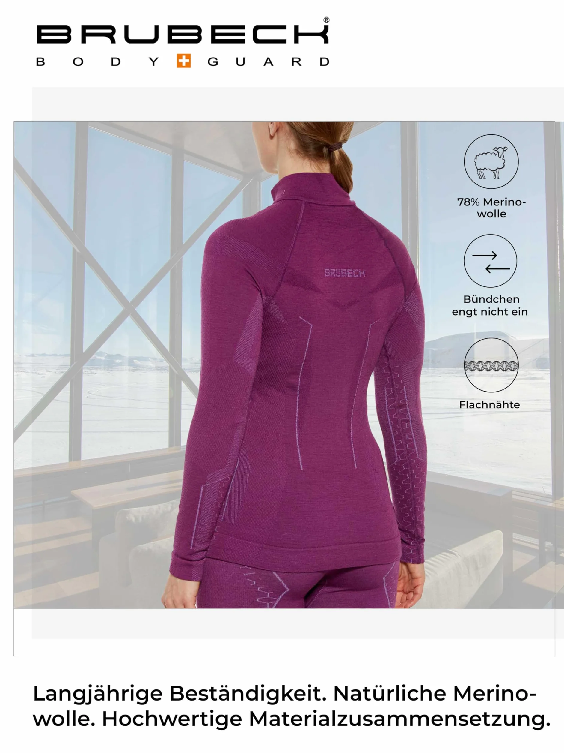 BRUBECK Merino LE11130 damskie majtki funkcyjne, długie, oddychające, do sportów zimowych, termiczne, bielizna narciarska, legginsy, 78% wełna z merynosów