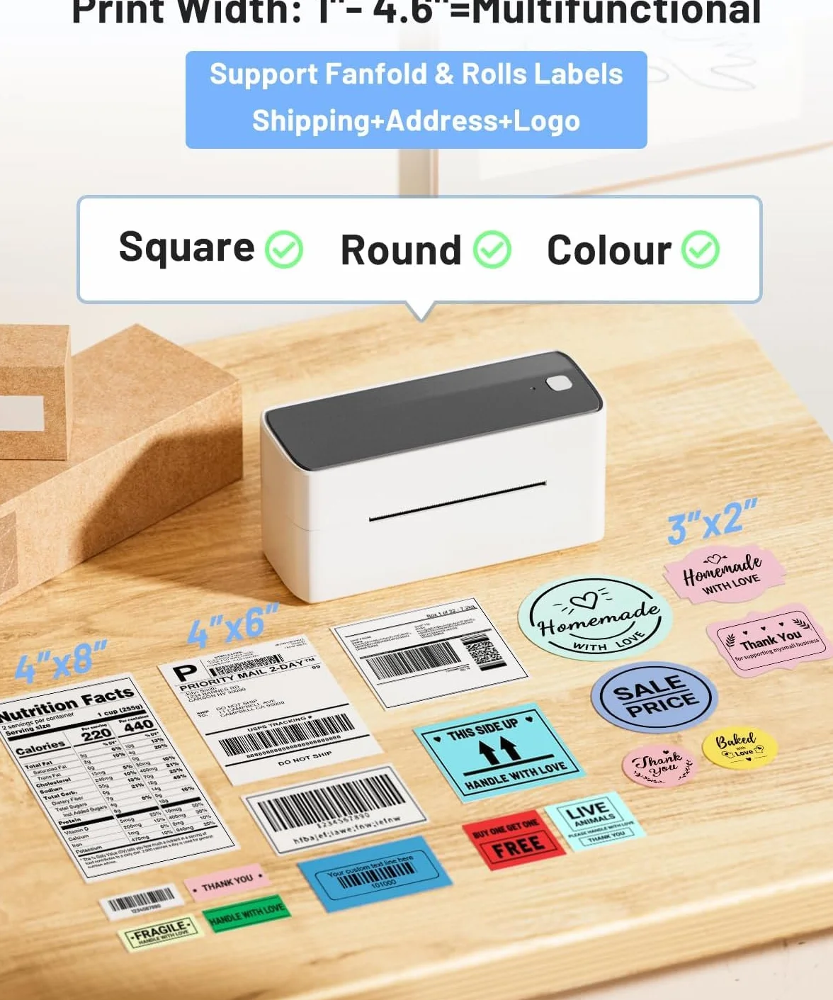 Phomemo drukarka etykiet Bluetooth DHL, drukarka etykiet wysyłkowych 4x6, termiczna drukarka do etykiet Label Printer jest do eBay, Amazon, Etsy, Ups, Shopify, Vinted itp. (Czarno-biały)