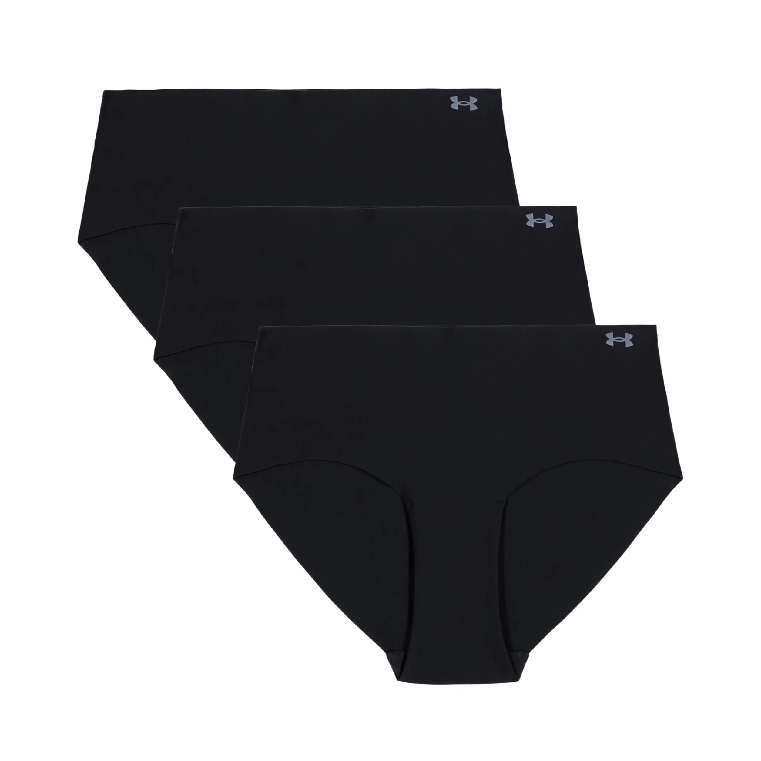 Under Armour Bielizna damska Pure Stretch niewidoczne spodnie hipsterskie, 3 sztuki majtek, czarne, L, Czarny, L