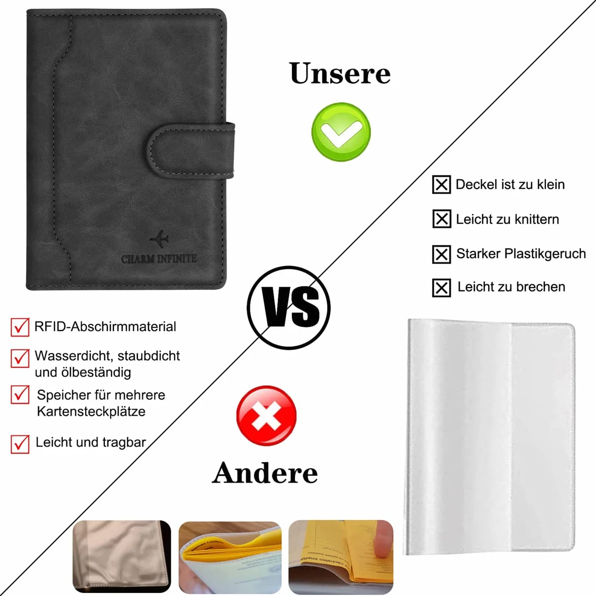 Toctax etui na kartę szczepień o wyglądzie skóry – 14,8 cm x 11 cm – ochronne etui na dowód szczepień z miejscem na karty