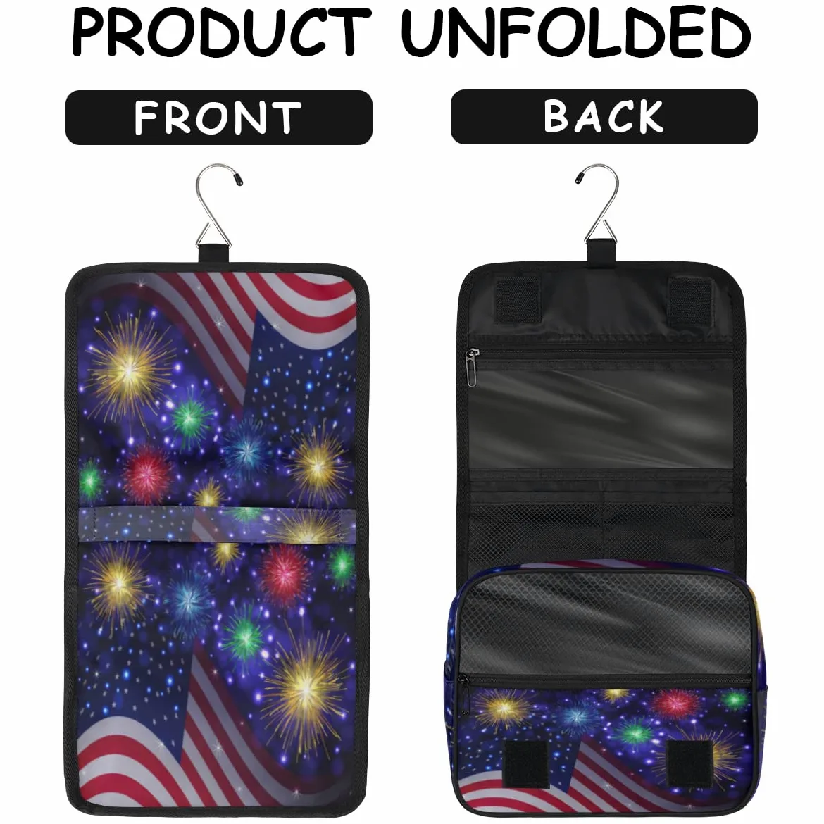 Ndependence Dzień Wakacje Podróżna kosmetyczka Amerykańska flaga Mycie Torba Unisex Wiszące przybory toaletowe Kosmetyczka Organizer do makijażu, wielobarwny, Jeden rozmiar