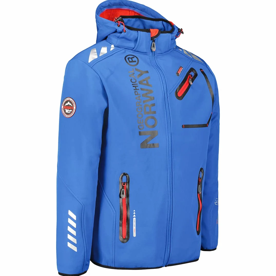 Geographical Norway Royaute Men Męska kurtka softshellowa z kapturem, wodoodporna, taktyczna, wiatroszczelna, outdoorowa - turystyka narciarska, jesień, zima, wiosna (królewski błękit, M)
