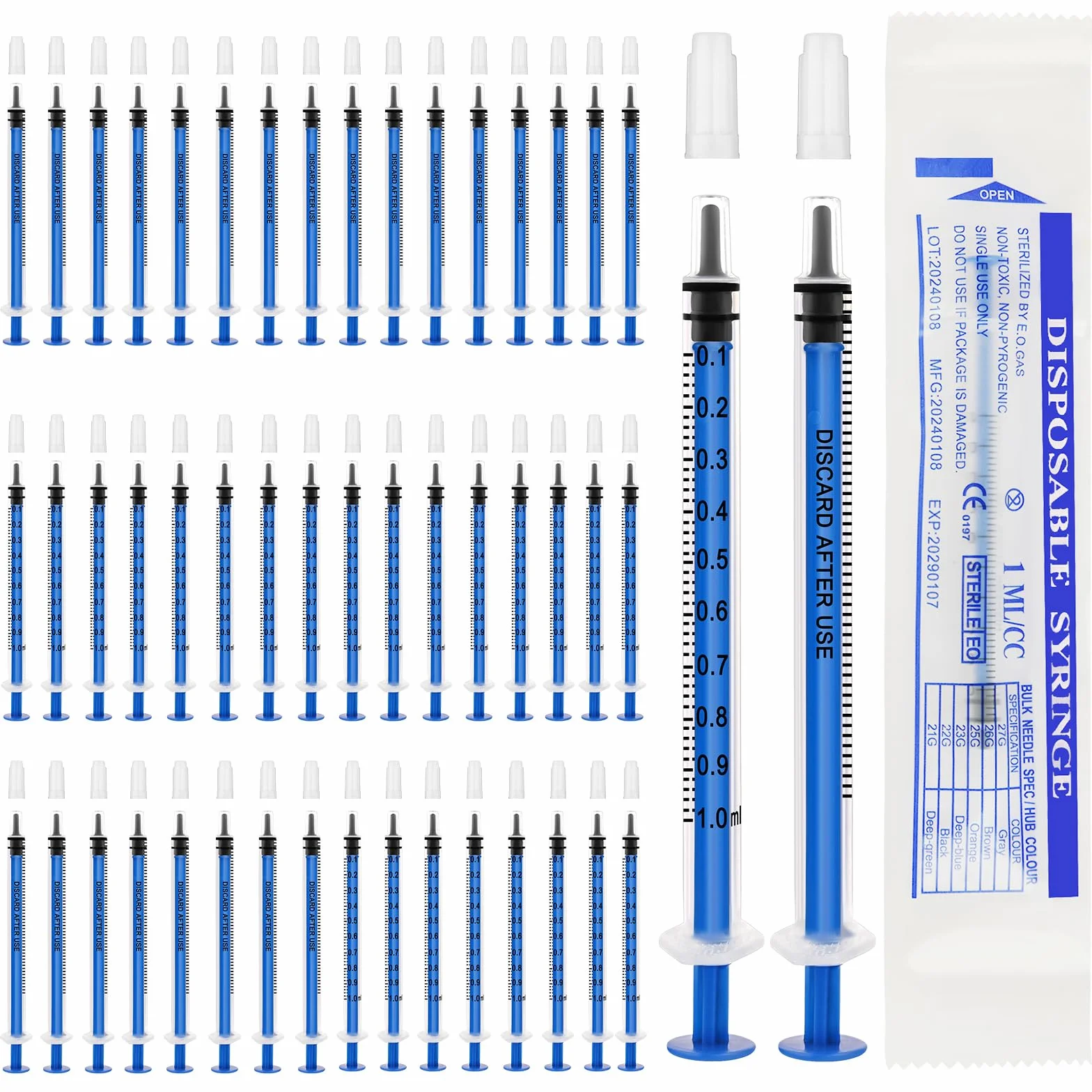 OFFCUP Strzykawki z tworzywa sztucznego, 50 sztuk 1 ml, jednorazowe strzykawki z nasadkami, plastikowa tubka do karmienia małych zwierząt domowych, olej silnikowy lub płyn hamulcowy [zastosowanie