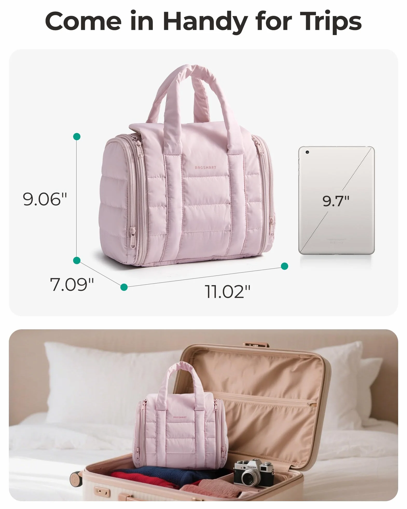 BAGSMART Kosmetyczka podróżna, wodoodporna kosmetyczka podróżna na akcesoria, szampon, pojemnik pełnowymiarowy, artykuły toaletowe, wielbłąd, Minimalistyczny