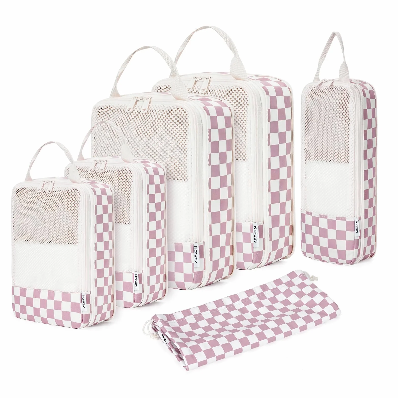 Kompresyjne kostki do pakowania walizek i plecaka 6 szt. podróżne torby kompresyjne zestaw organizerów do bagażu podręcznego Szachownica A Dusty Rose