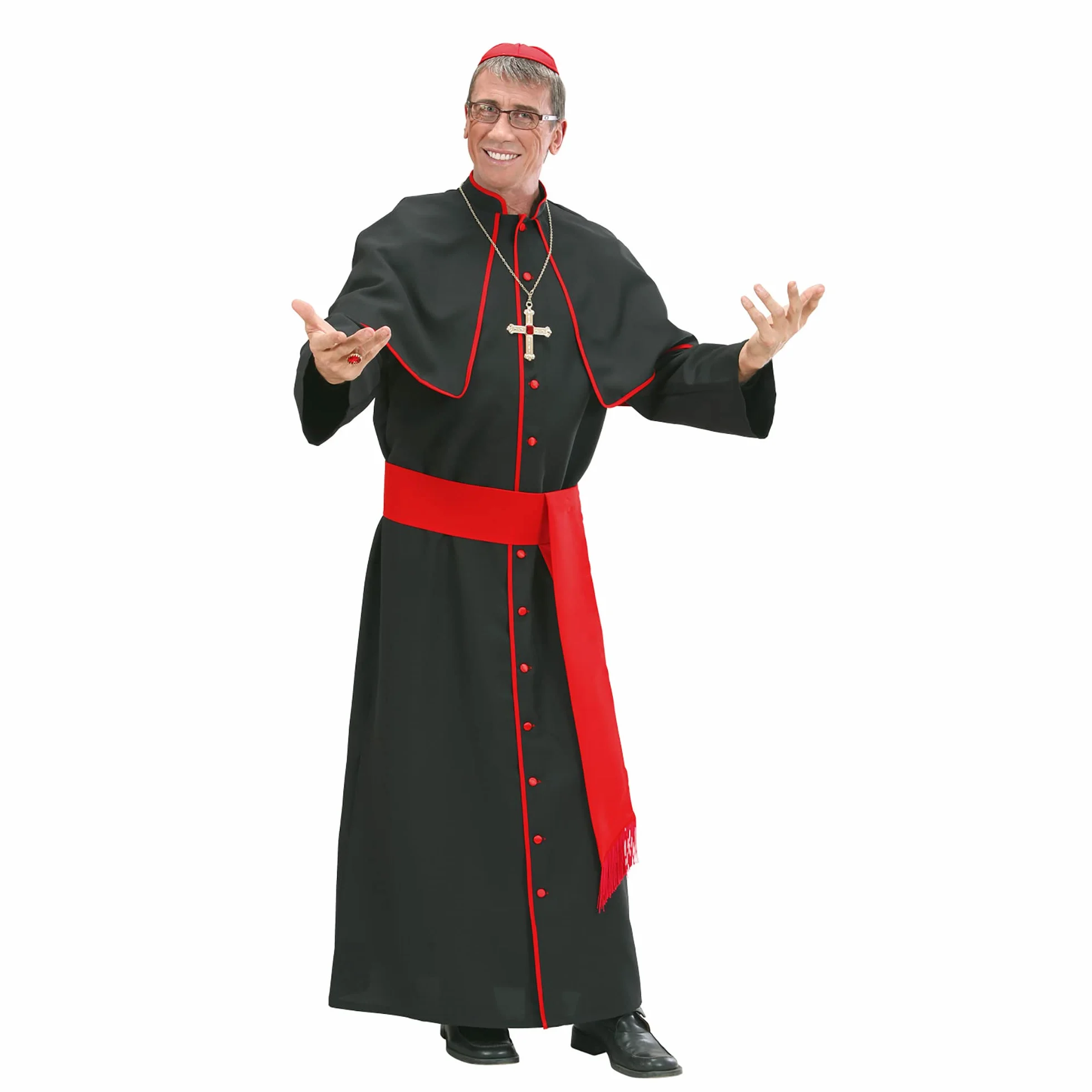W WIDMANN MILANO Party Fashion - kostium kardynała dla mężczyzn, strój księdza z togą, paskiem, czapką, biskupem na karnawał