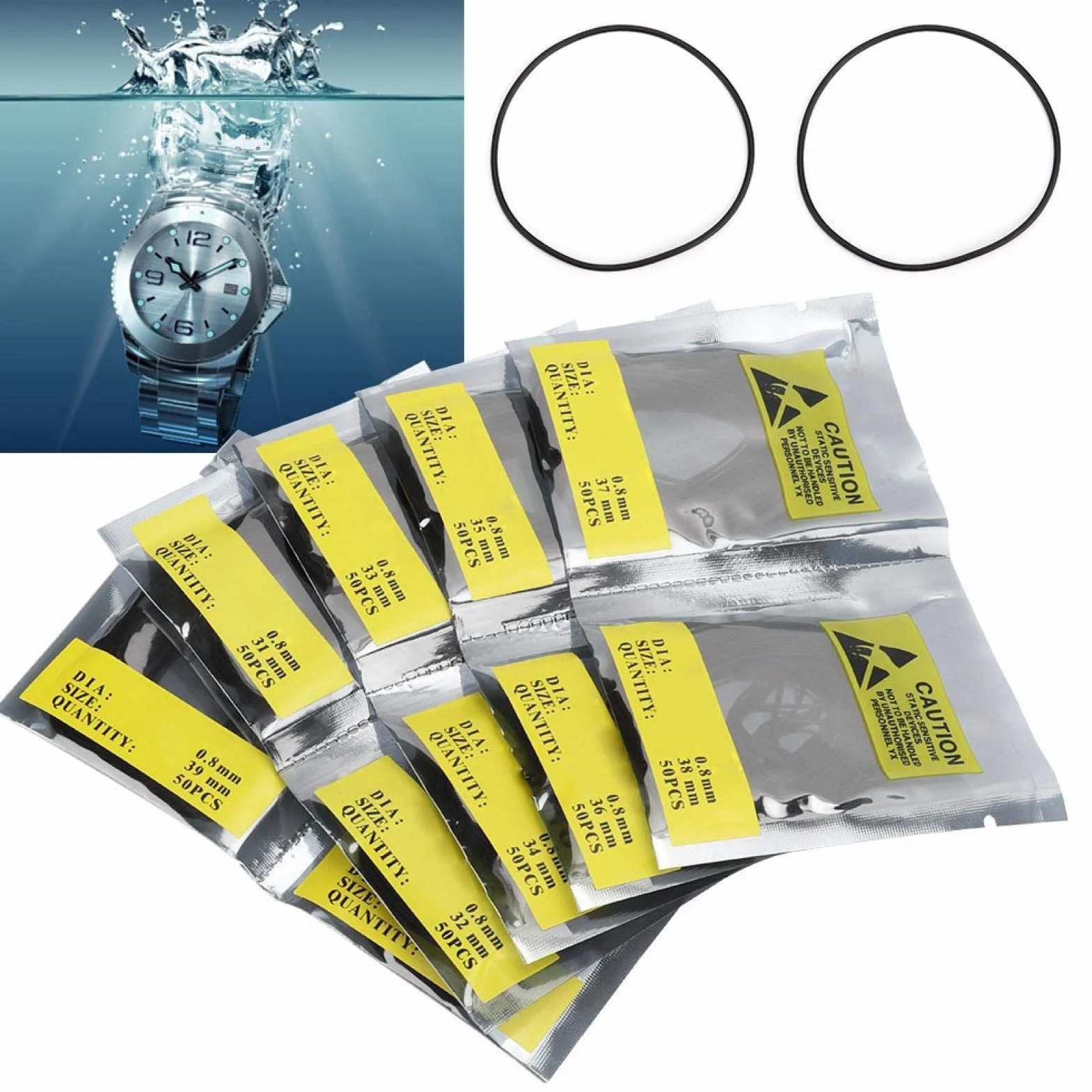Watch Back Cover Seal Seal Uszczelki, 500 Sztuk/Worek O-ring Gumowa Uszczelka, Narzędzie do Naprawy Zegarków Wymiana O-ringów do Zegarków Rozmiar 16-40mm(0.8-500pcs)