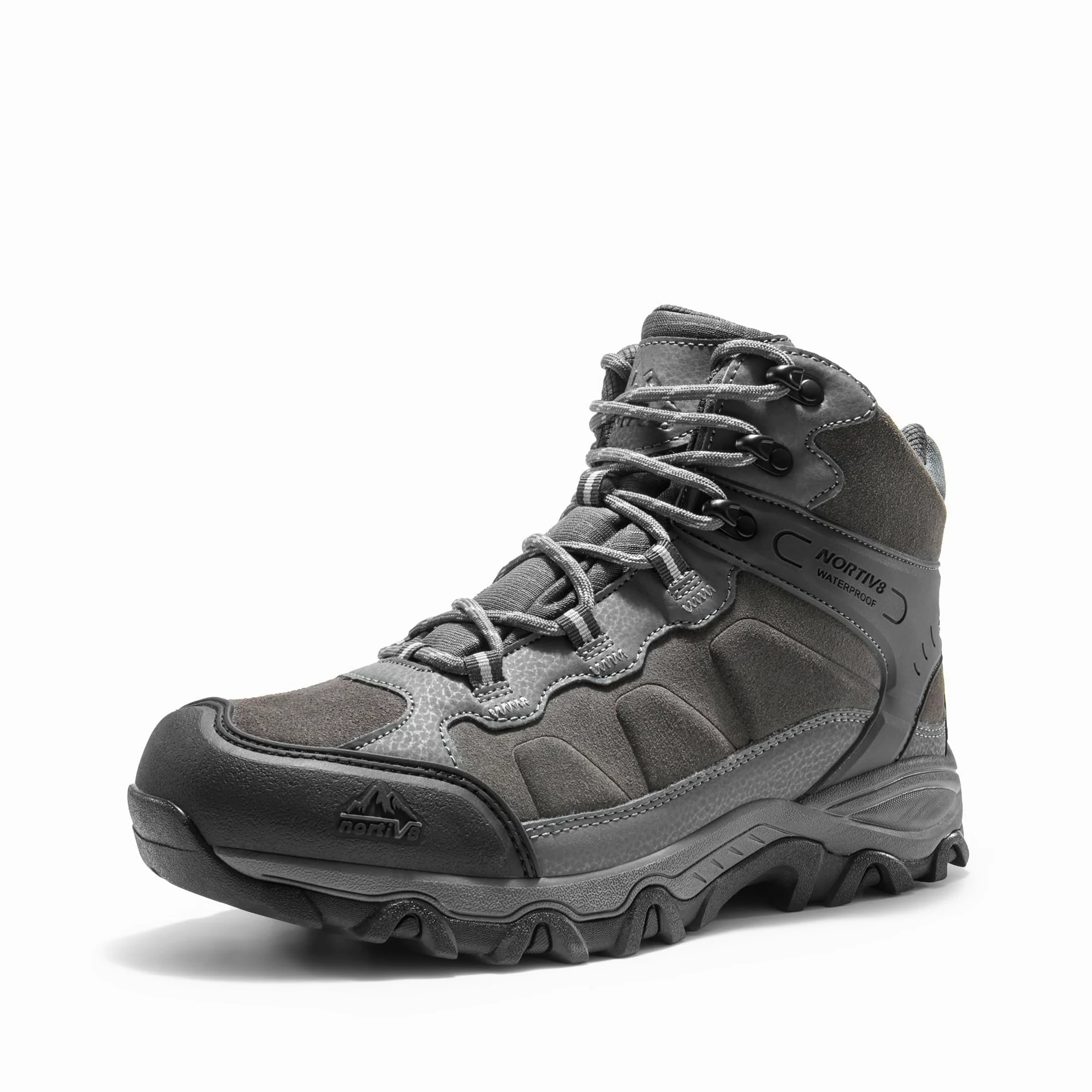 NORTIV 8 Męskie wodoodporne buty turystyczne outdoorowe Mid Trekking Backpacking Buty alpinistyczne JS19004M, ciemnoszary, 12 UK Wide