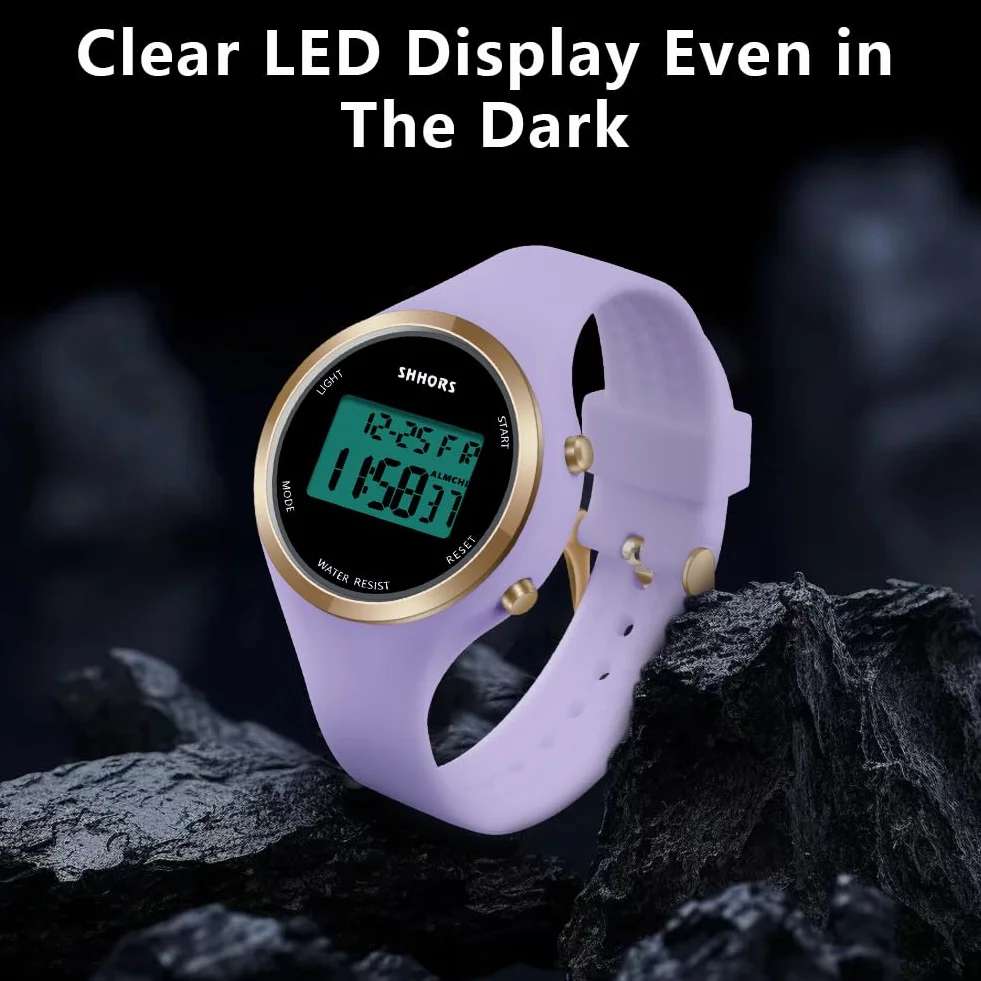 Cyfrowy zegarek damski sportowy z silikonowym paskiem LED alarm stoper