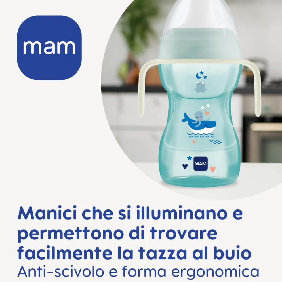 MAM Hold My Bottle Day & Night, Rozświetlające w Ciemności Uchwyty, Kompatybilne z Butelkami i Trainerem, Antypoślizgowe i Ergonomiczne, 0+ Miesięcy, Różowy i Neutralny