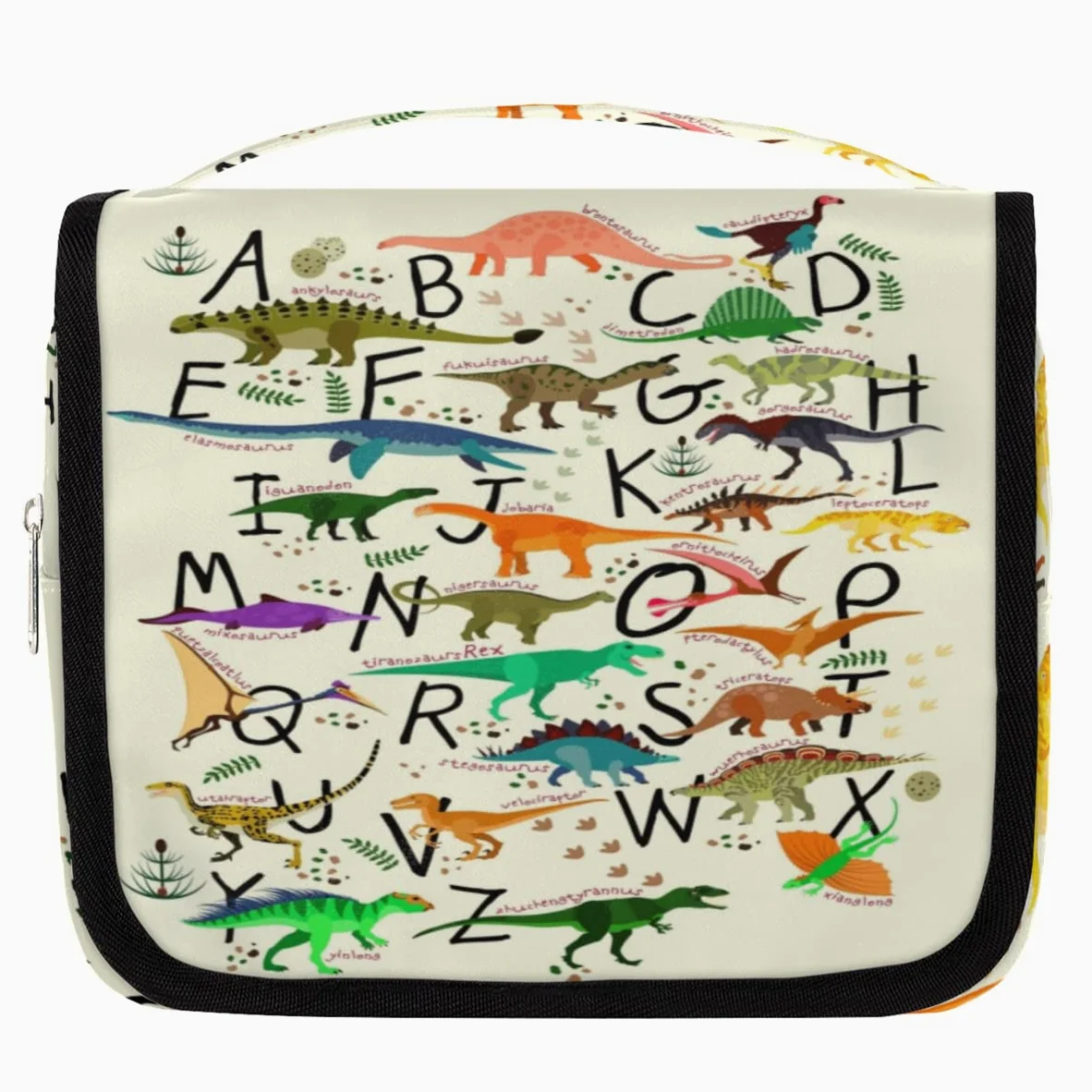 Dinozaury Podróżna kosmetyczka Alfabety Dinozaury Mycie Torba Unisex Wiszące przybory toaletowe Kosmetyczka Organizer do makijażu, wielobarwny, Jeden rozmiar