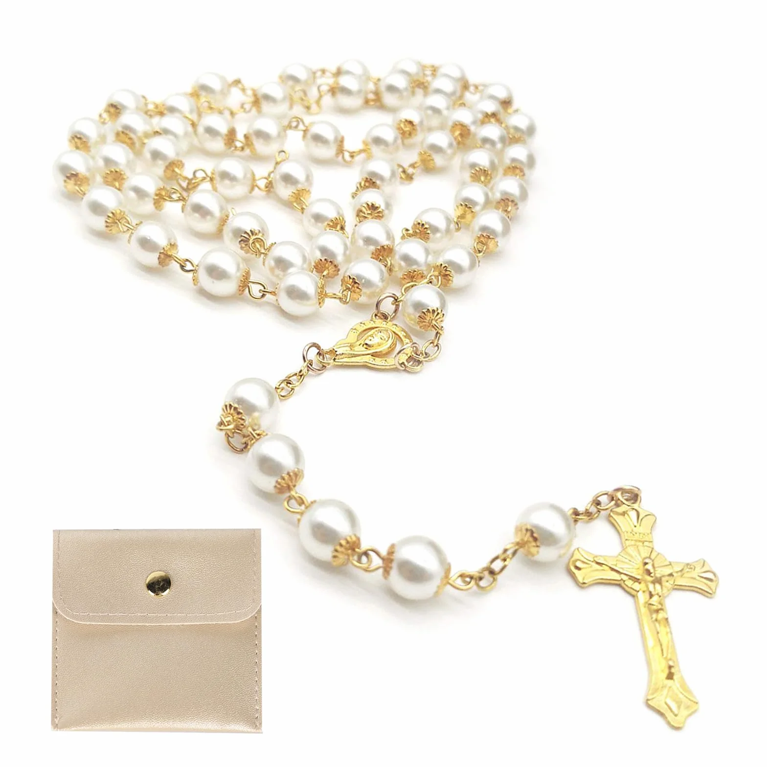 1 x różaniec katolicki, różaniec różaniec na komunię z krzyżem w stylu retro, elegancka jedwabna torba na prezent. Krzyż. Chrzest na komunię, ślub, Dzień Komunii