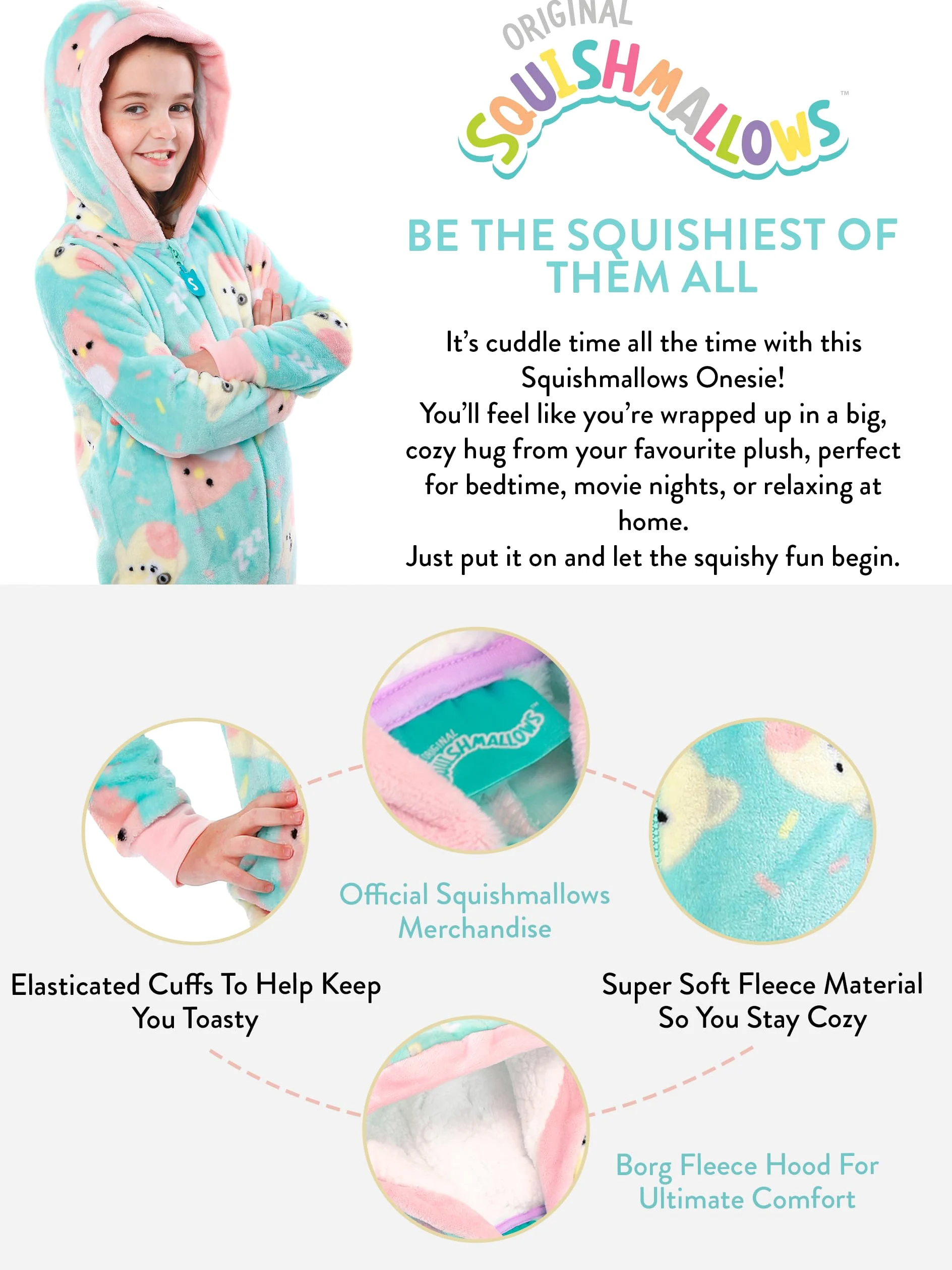 Squishmallows Dziewczyny Polarowe Onesie Charlie i Trina Kombinezon Kaptur