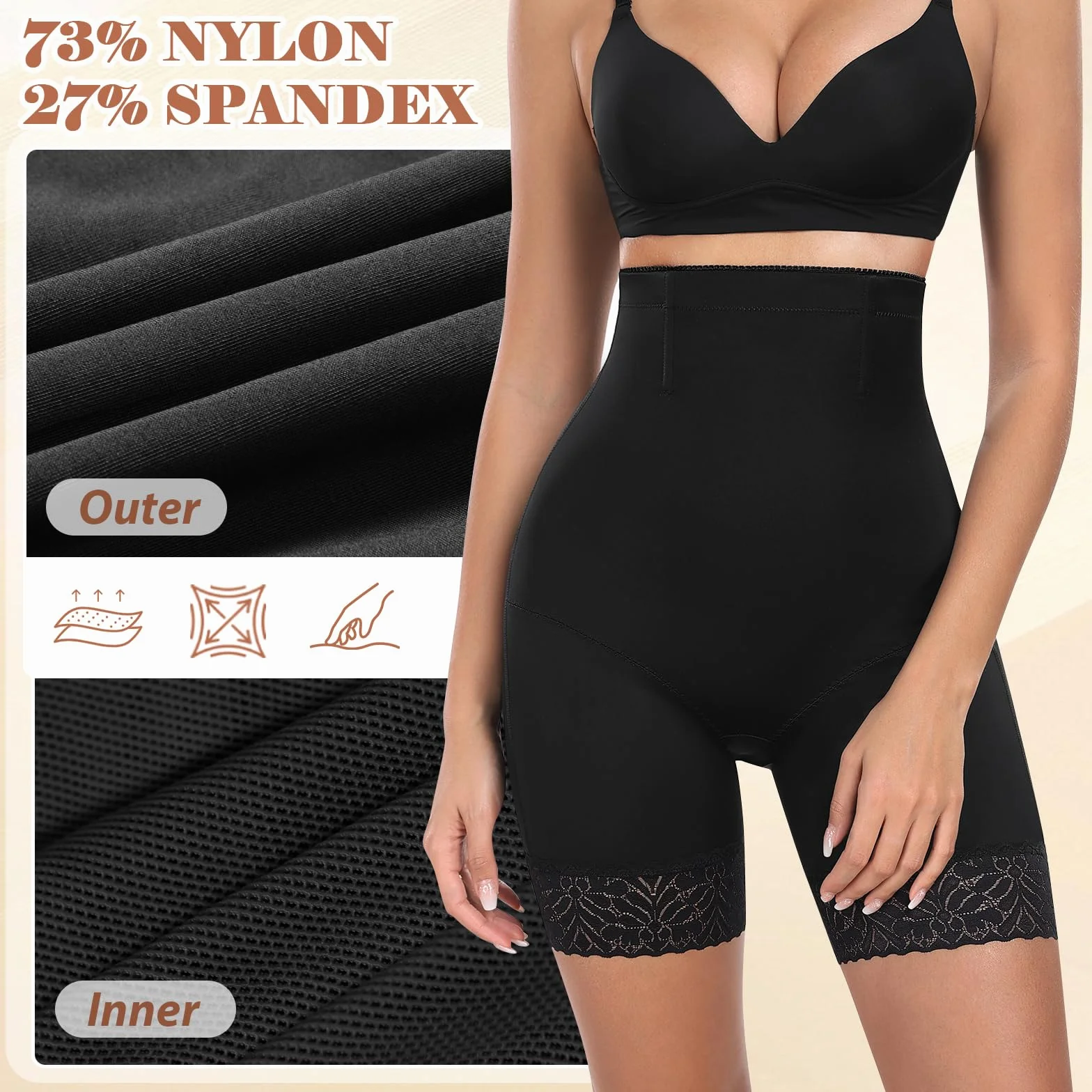 Xnova Bielizna modelująca kobiety płaski brzuch, niewidoczne bezszwowe szorty, wysoka talia, szorty, modelujące majtki z wysokim stanem
