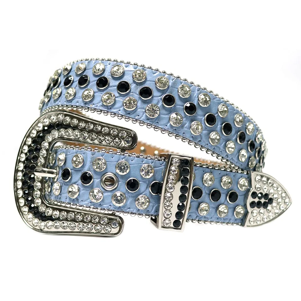 Moda Western Bling kryształ górski pasek kolorowy diament luksusowy sznurek z ćwiekami pasek damski męski do dżinsów czarny niebieski 116 cm