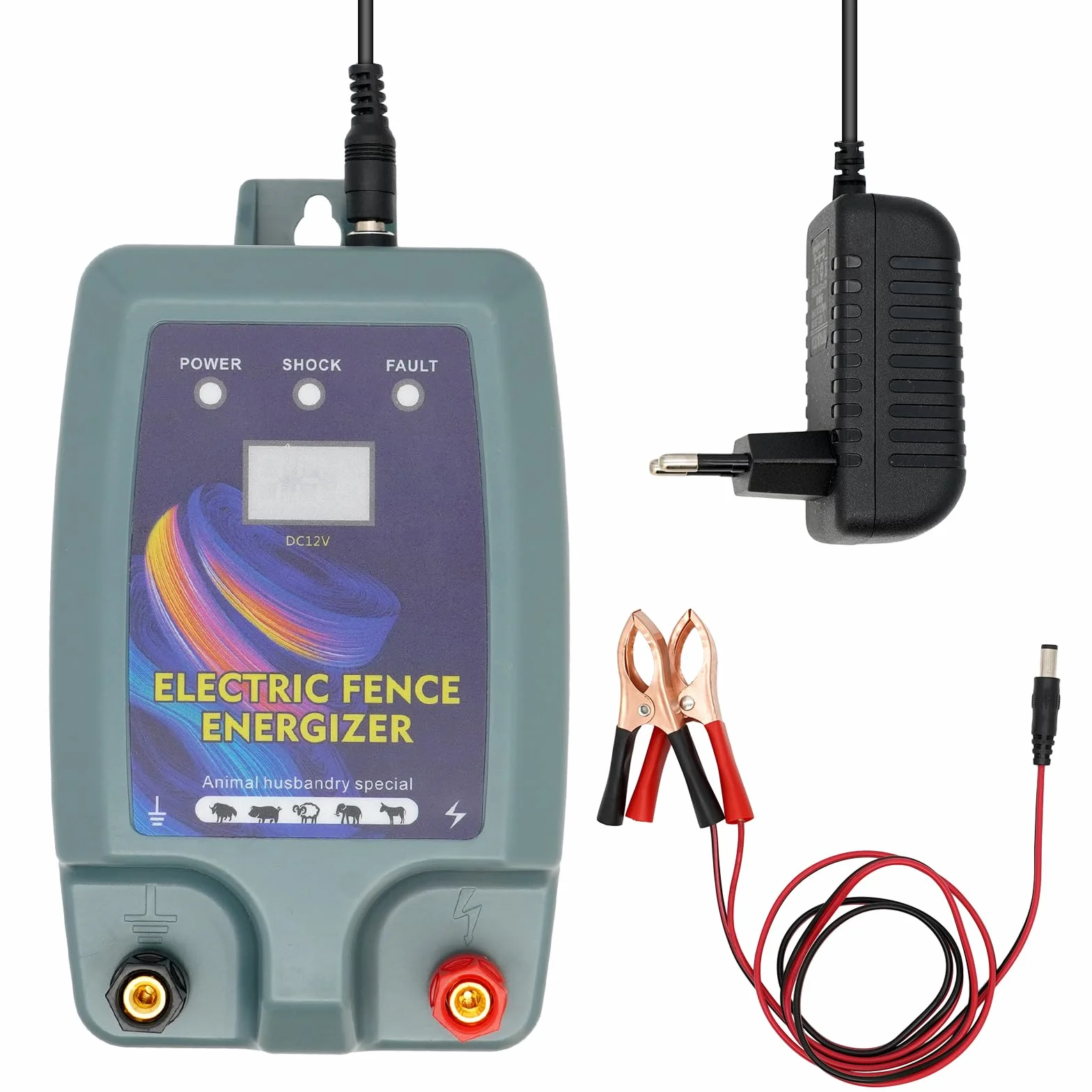 Elektryczny elektryzator ogrodzenia 5 kM 12 V, ogrodzenie elektryczne dla zwierząt, owca, świnia, koń, płot pastwiskowy, wtyczka UE, ogrodzenie elektryczne dla psów