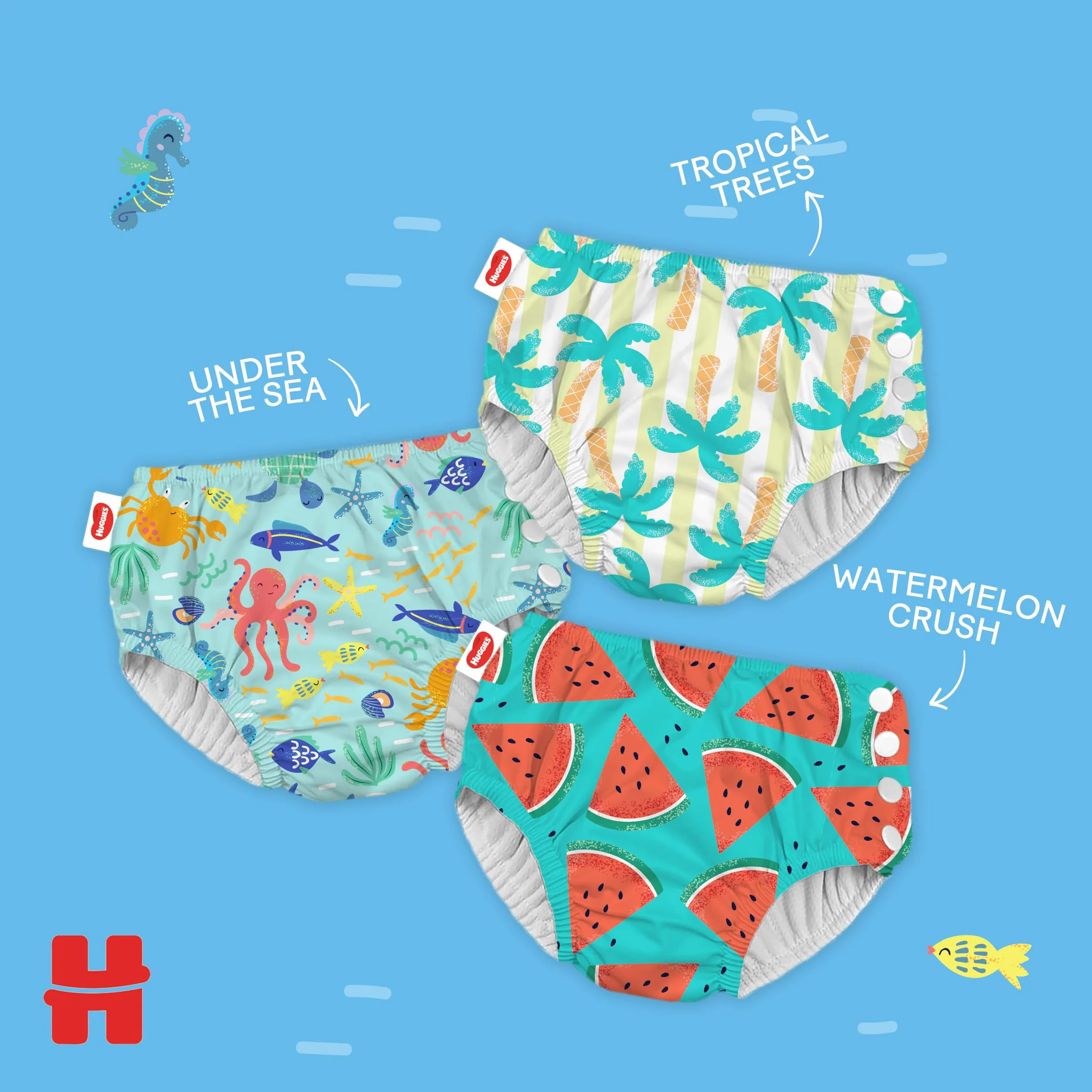 Huggies Little Swimmers, rozmiar 3-4 (7-15 kg), 1 pieluszka wielokrotnego użytku z tropikalnym wzorem
