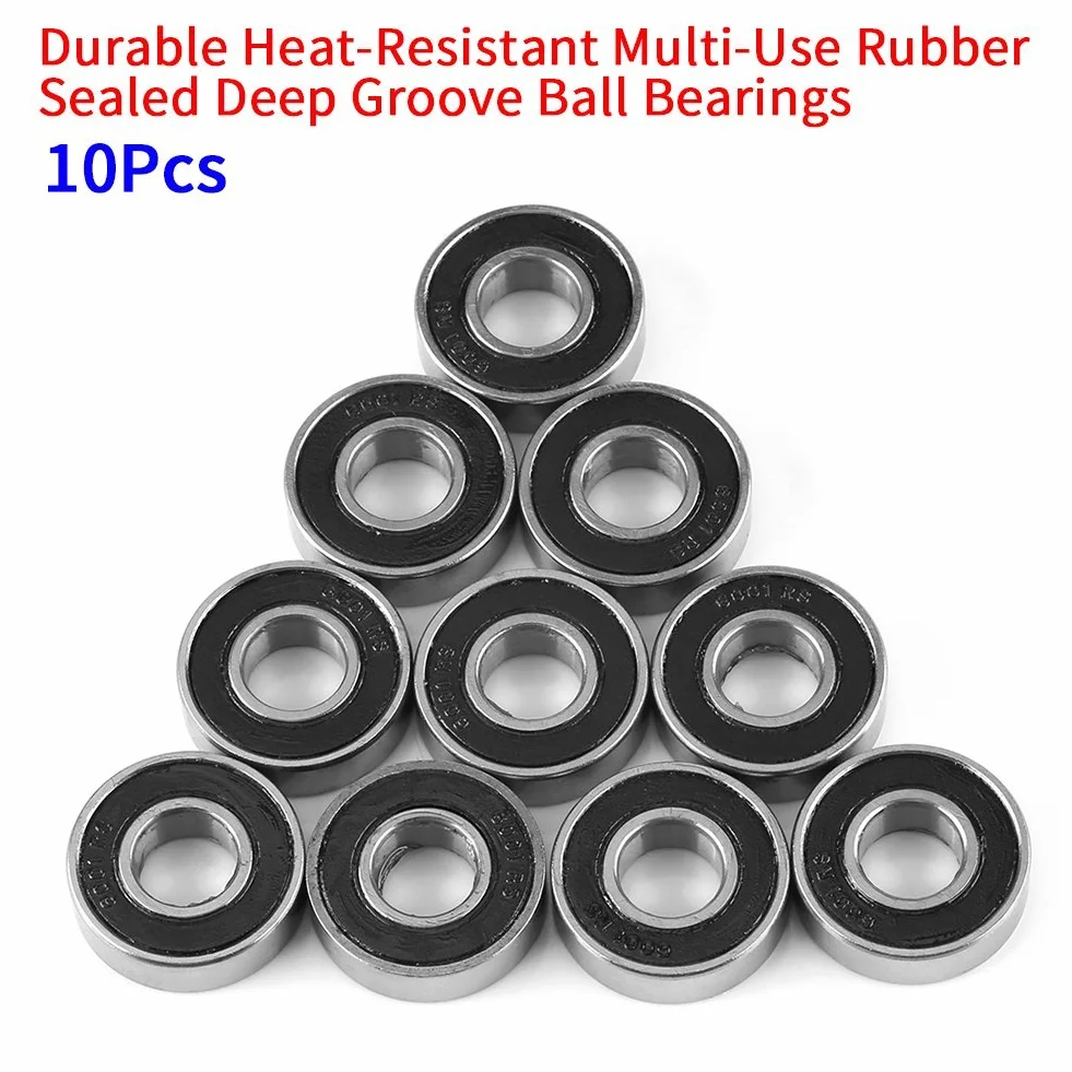 10 pcs Kugellager Lager Rollenlager, Multi-Use-Gummi Sealed Rillenkugellager 6001-2RS (12x28x8mm)