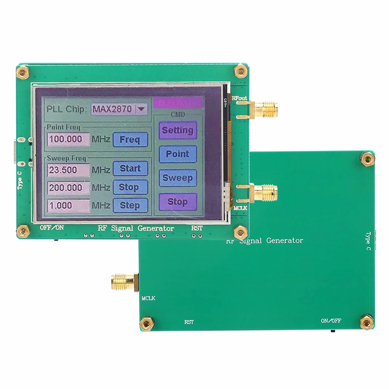 Dioche MAX2870 Moduł źródła sygnału RF, wysoka stabilność, niska częstotliwość szumów 23,5 MHz - 6000 MHz, sterowanie ekranem dotykowym, podwójny tryb pracy, temperatura -40°C do