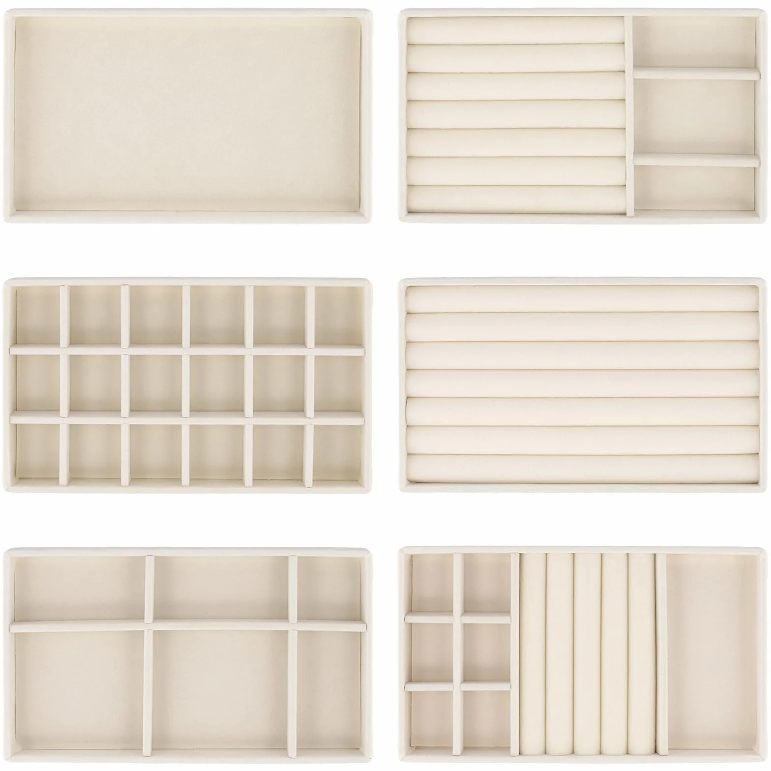 Pudełko organizer na biżuterię 12 tac 21,5x12,5x2,5 cm 6 przegródek beżowe