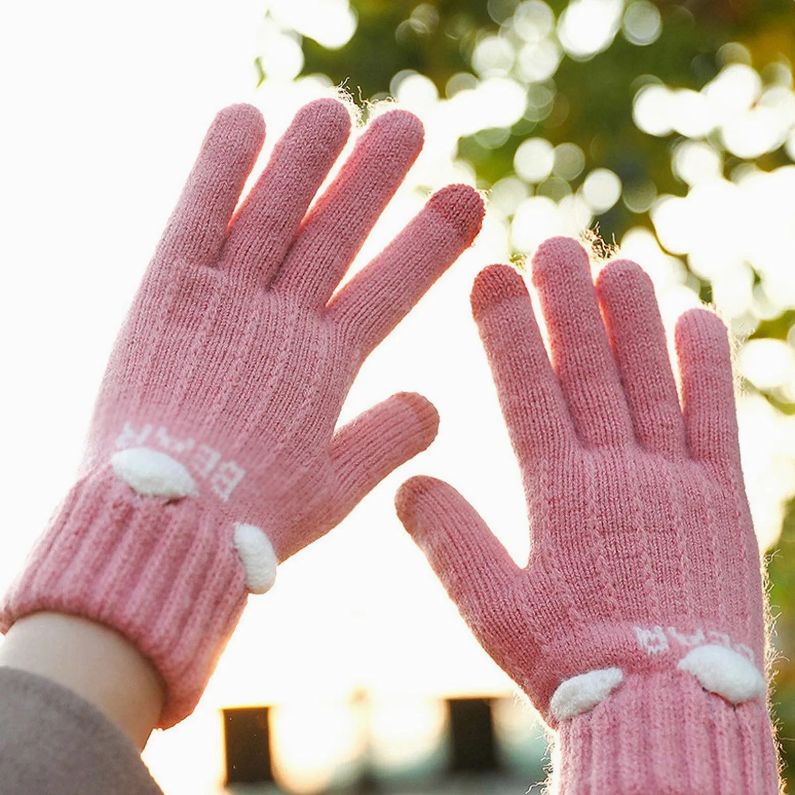 Unisex Dorosły Rękawiczki Zimowe Doskonale Dziecięce Dziewczyna Dzianiny Finger Cats Drukuj Rękawice Miękkie Ciepłe Mitten Zachowaj Ciepłe/D
